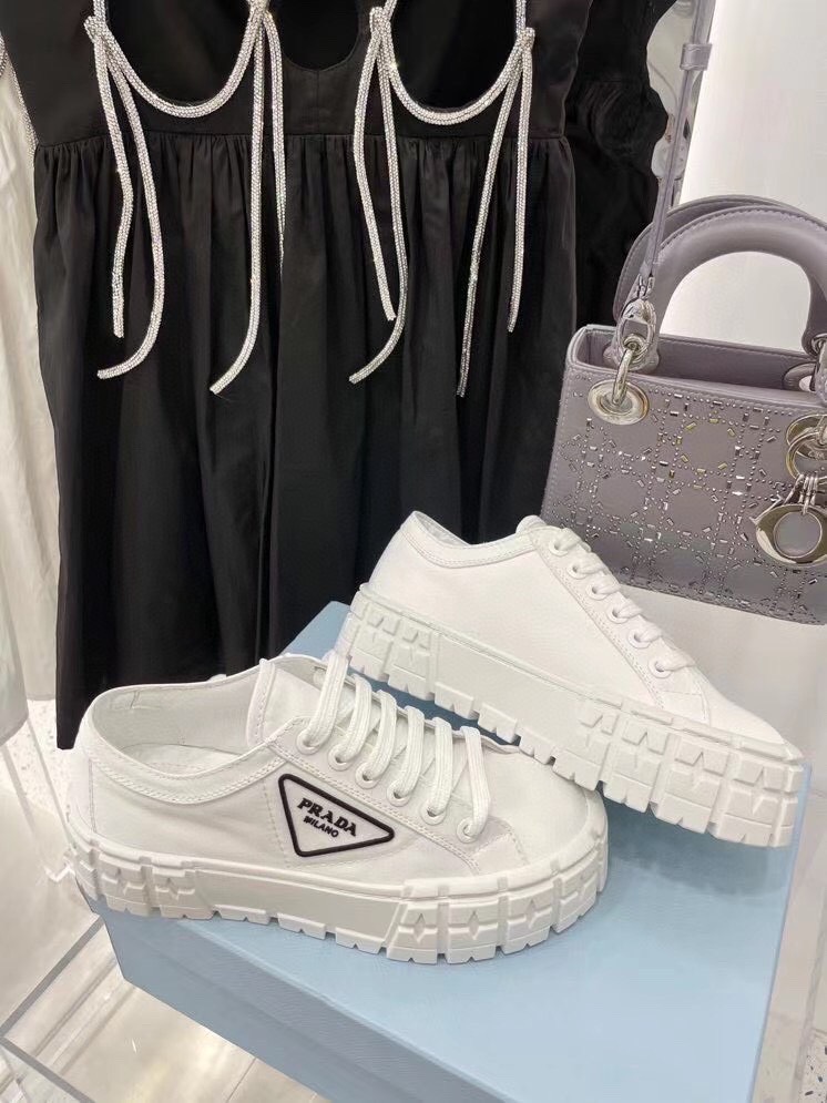 Bagsaaa Pra*a Double Wheel Re-Nylon gabardine sneakers white