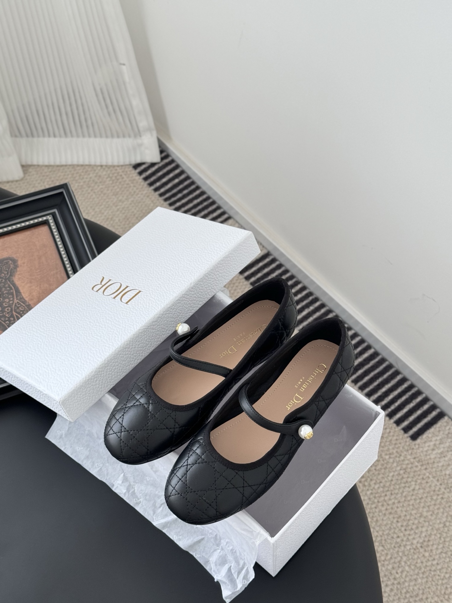 Bagsaaa D10r Ballet Flat Black Quilted Cannage Calfskin 01