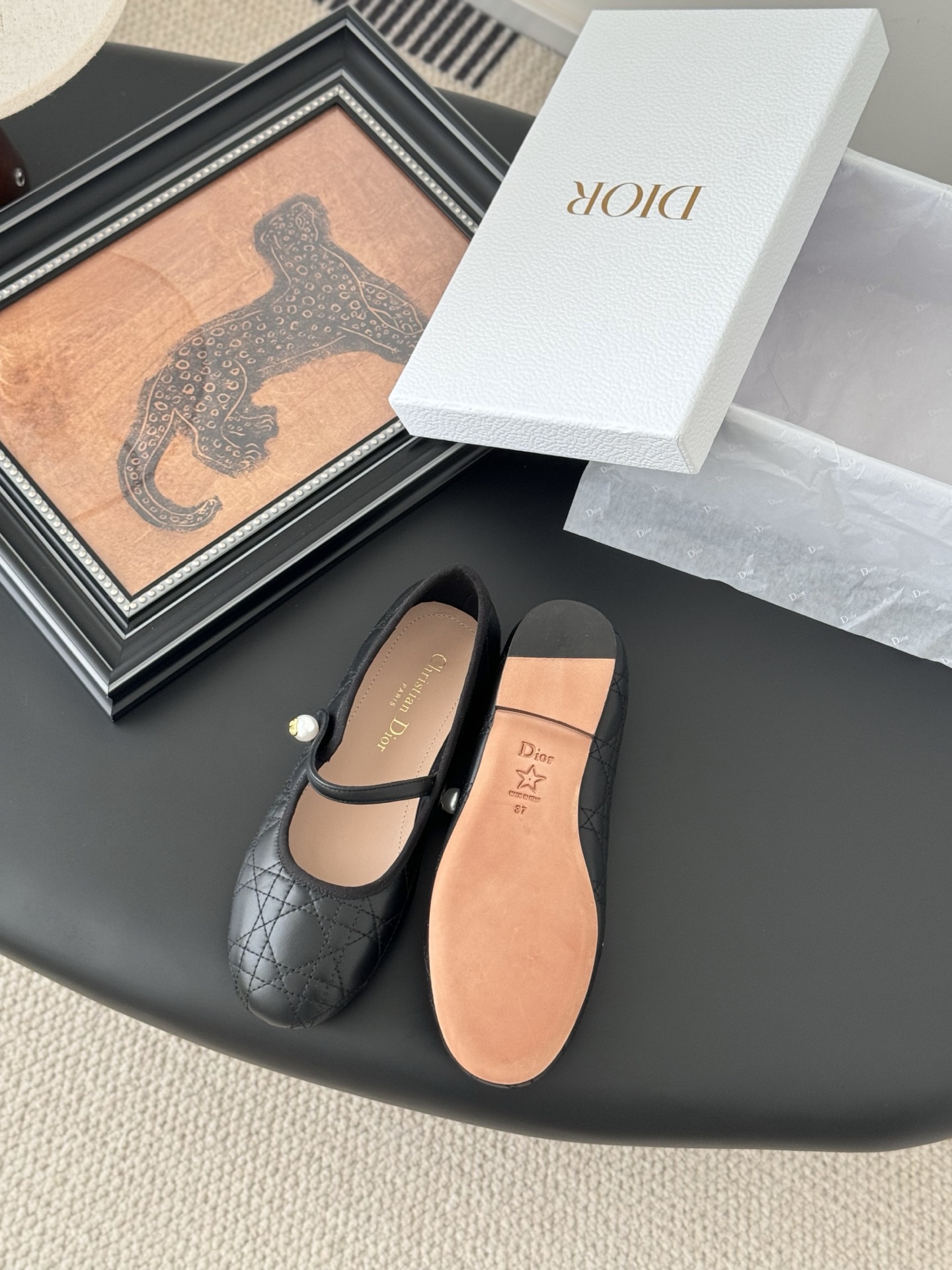 Bagsaaa D10r Ballet Flat Black Quilted Cannage Calfskin 01