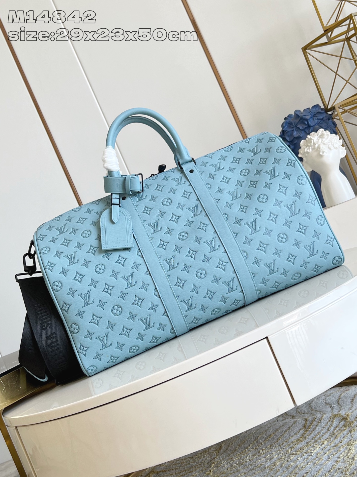 Bagsaaa M14842 LV Keepall Bandoulière 50 Sky Blue - 50 x 29 x 23 cm
