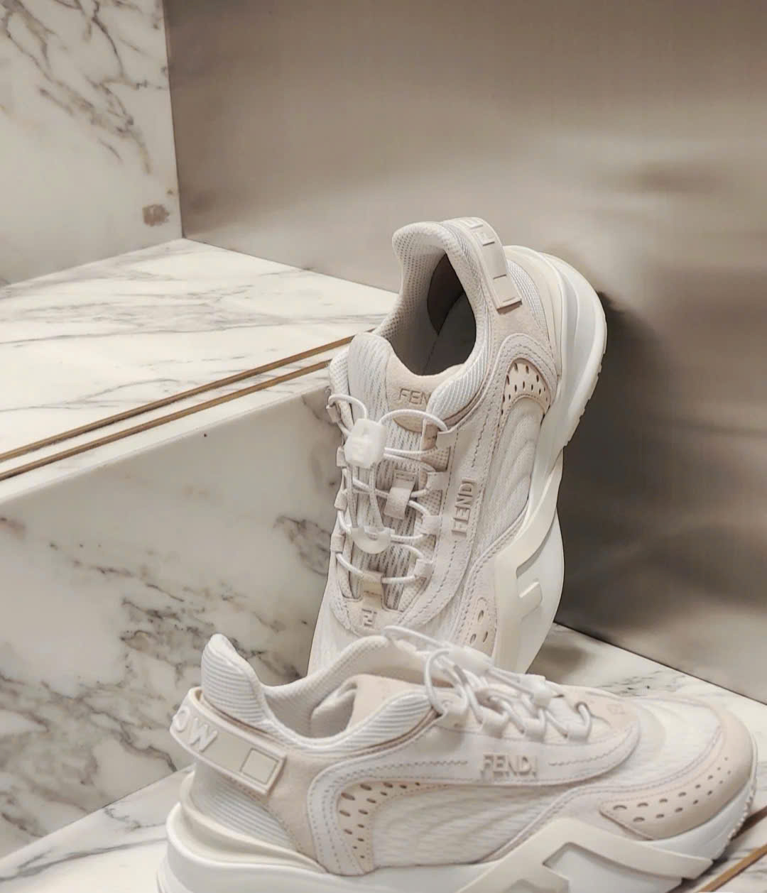 Bagsaaa F**di Flow White mesh and suede low tops