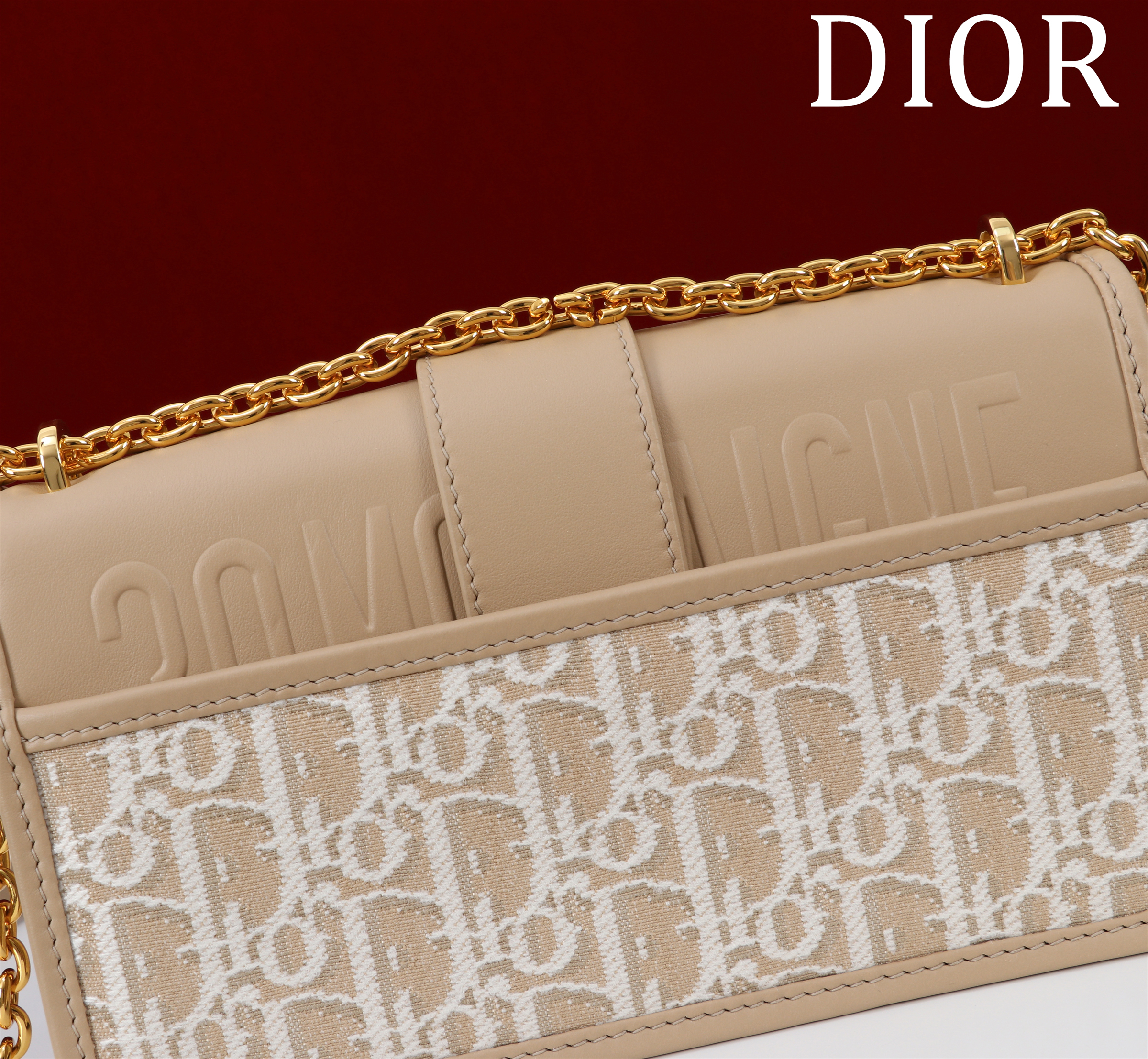 Bagsaaa D10r 30 Montaigne East-West Bag with Chain D10r Oblique Jacquard and Natural Smooth Calfskin - 21cm