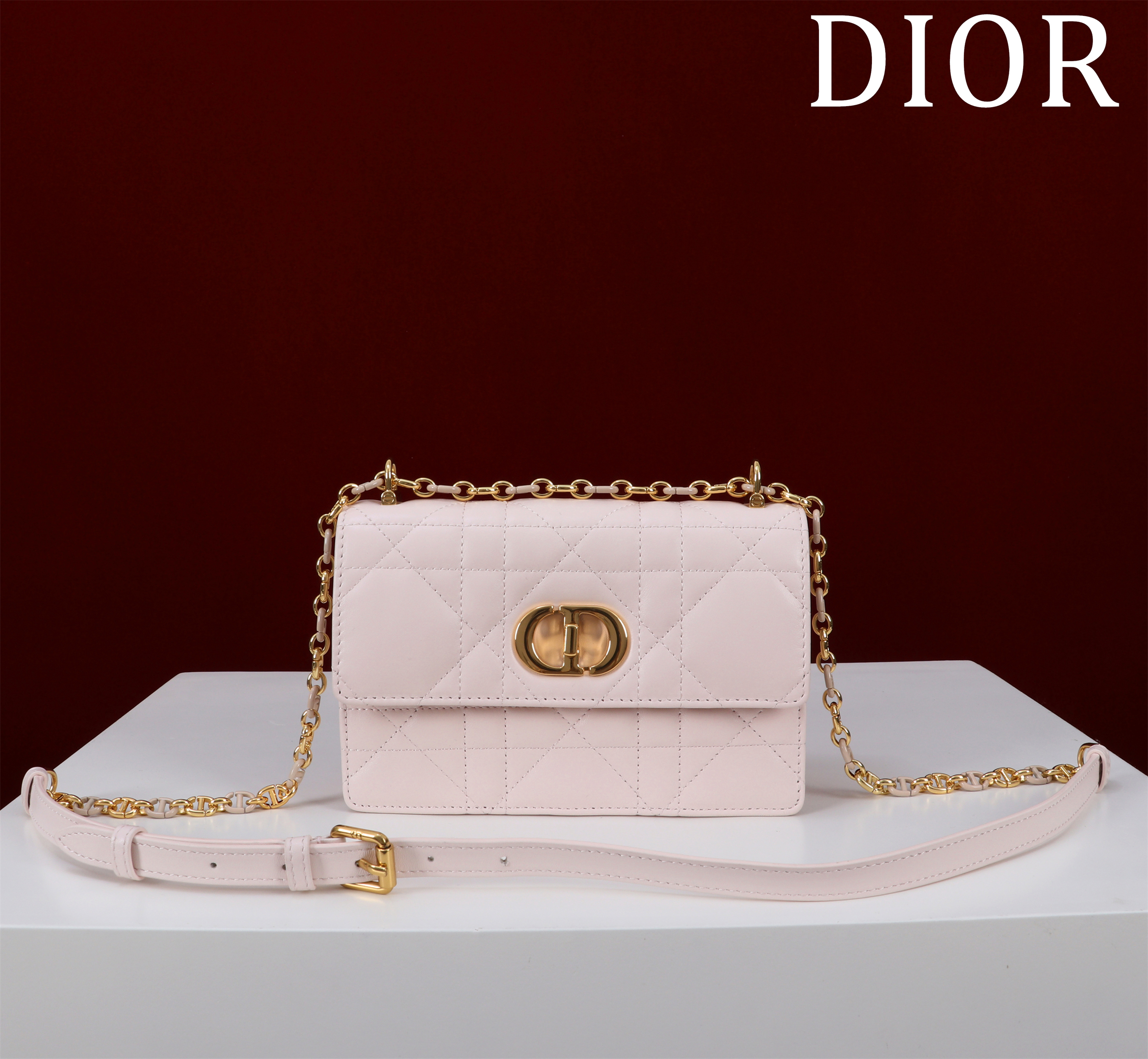 Bagsaaa D10r Miss Caro Mini Bag Blush Pink Macrocannage Lambskin - 18cm