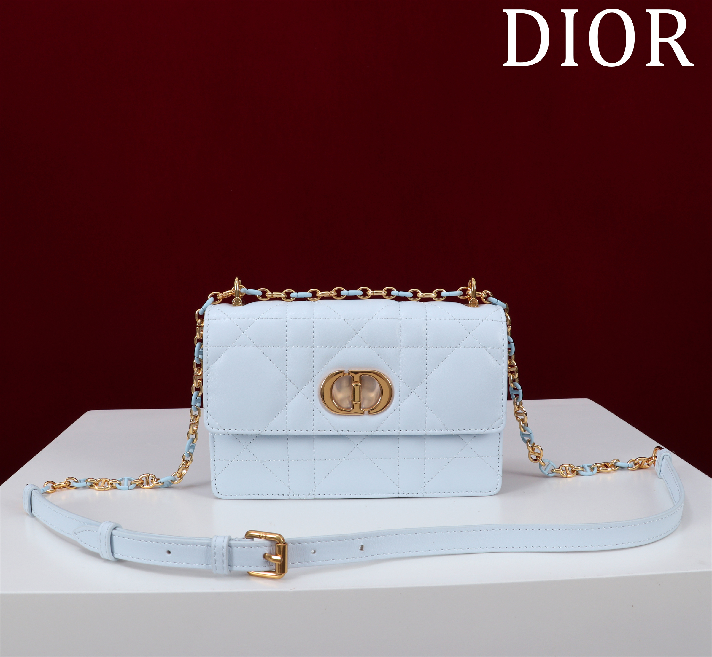 Bagsaaa D10r Miss Caro Mini Bag Light Blue Macrocannage Lambskin - 18cm