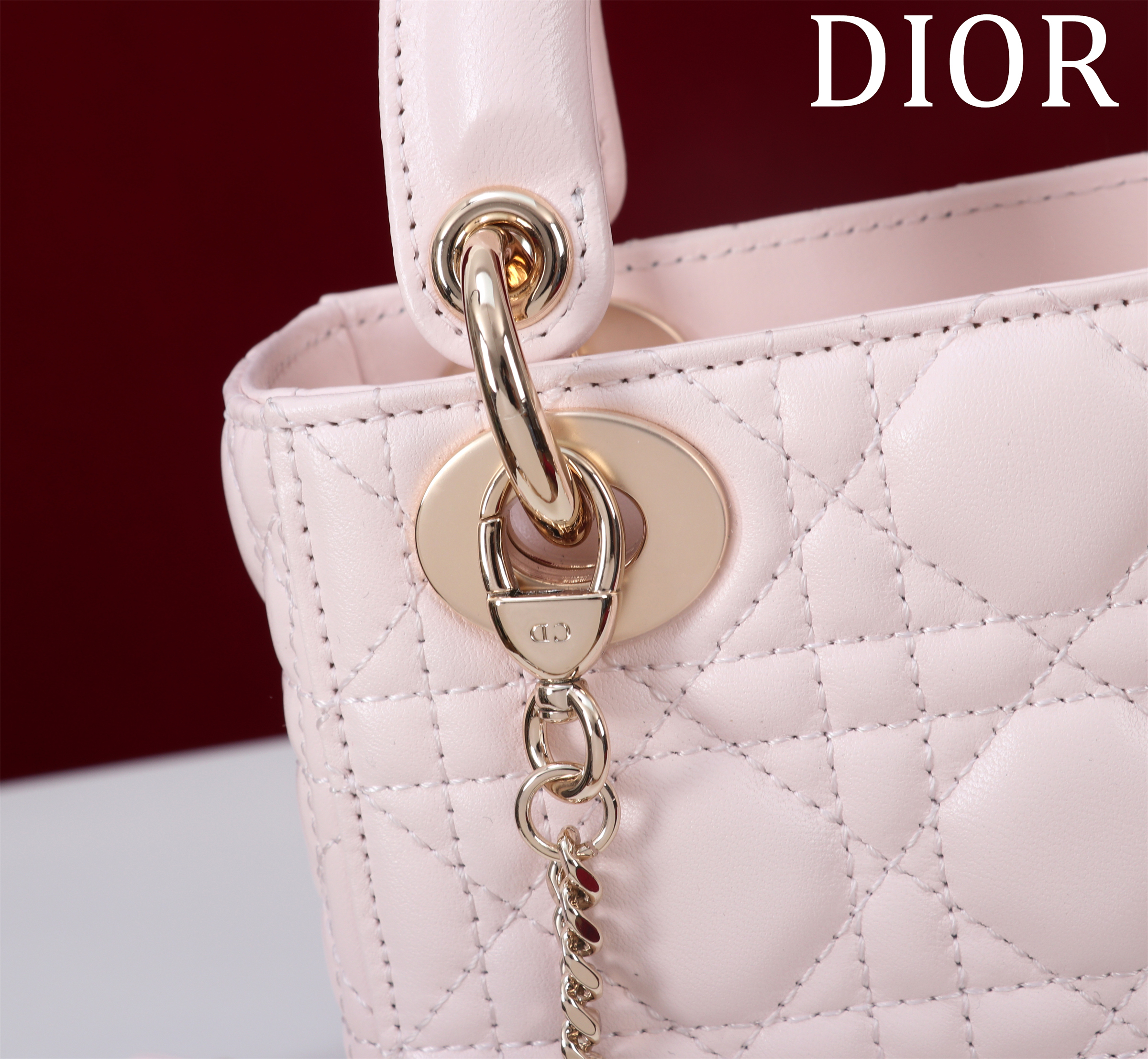 Bagsaaa Mini Lady D10r Bag Blush Pink Cannage Lambskin - 17cm