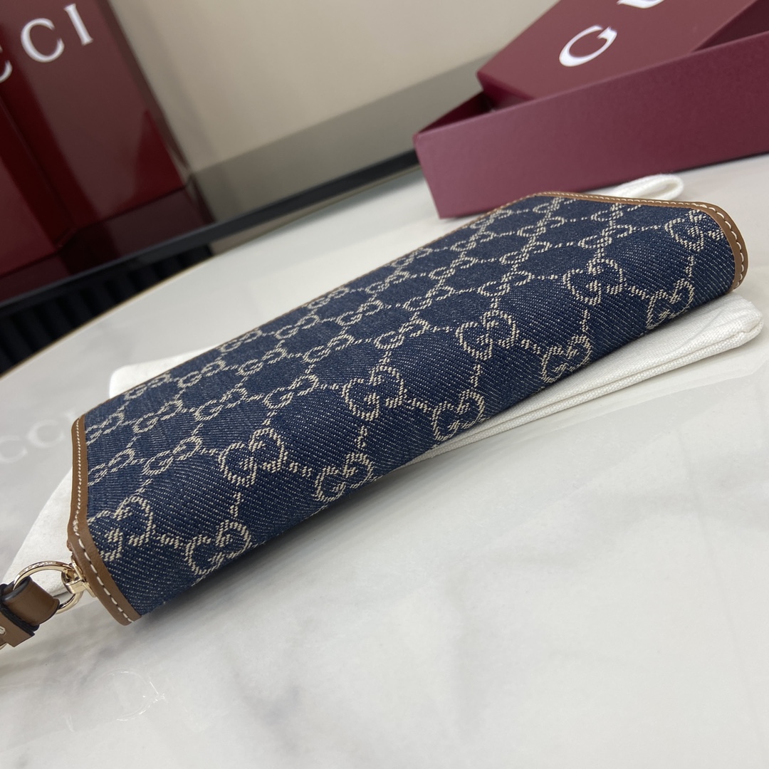 Bagsaaa Gvc*1 GG Emblem zip around wallet 819122 blue denim - 19.5cm