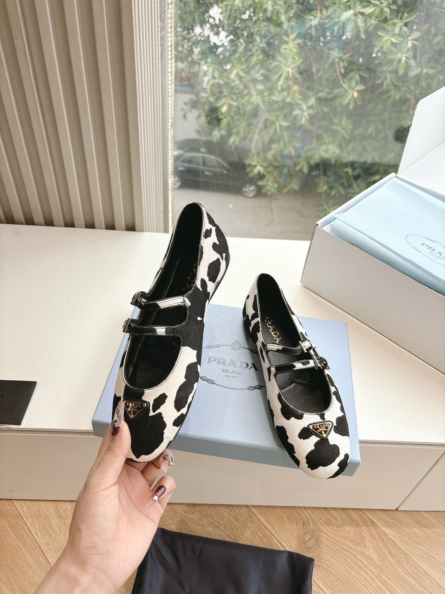 Bagsaaa Pra*a Printed leather ballerinas