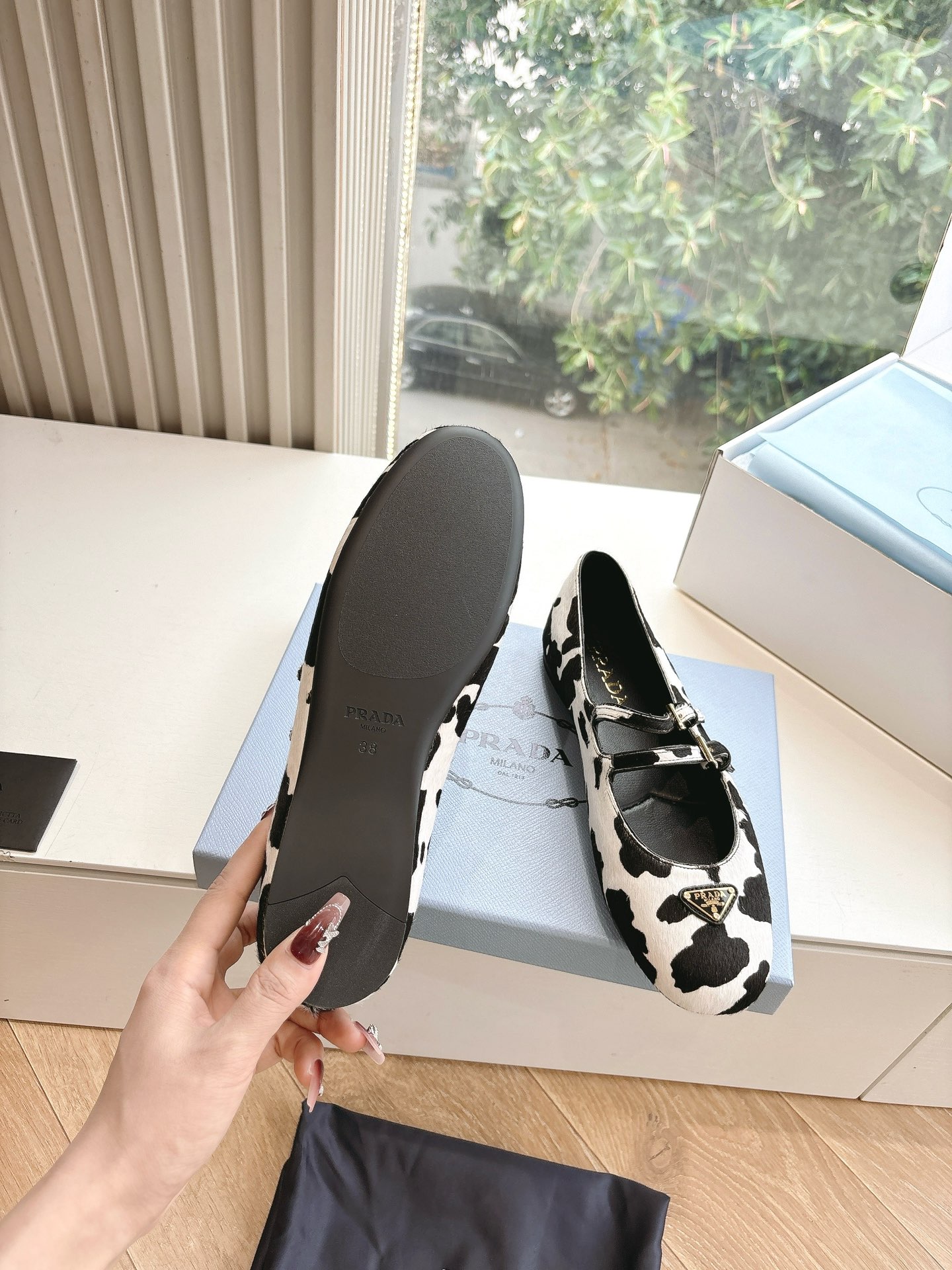 Bagsaaa Pra*a Printed leather ballerinas