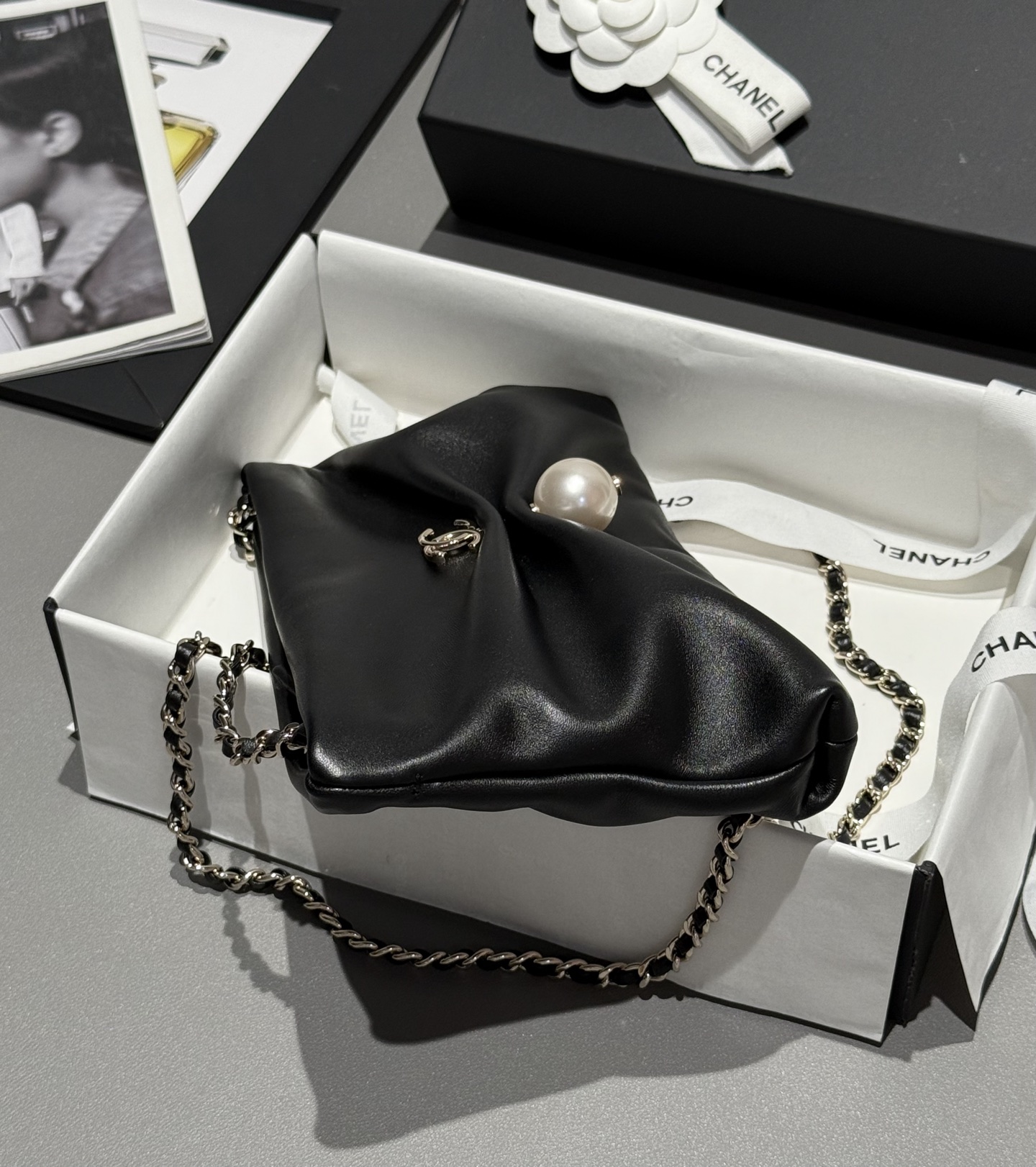 Bagsaaa Ch**el Clutch With Chain AP4613 Black - 24cm