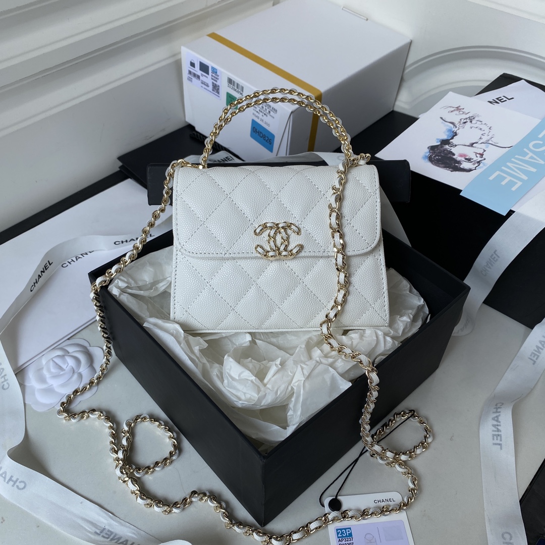 Bagsaaa Ch**el Clutch With Chain AP3237 White Grained - 15cm