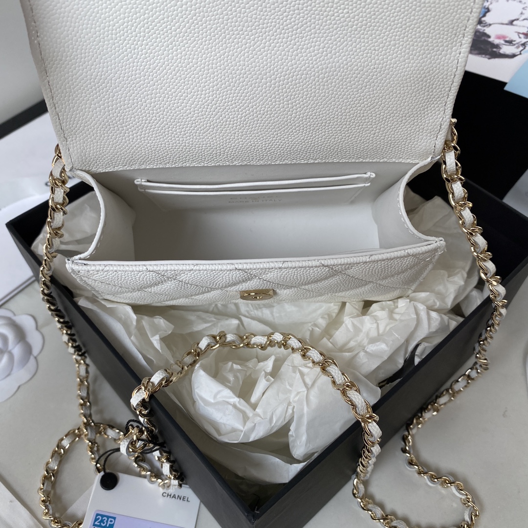 Bagsaaa Ch**el Clutch With Chain AP3237 White Grained - 15cm