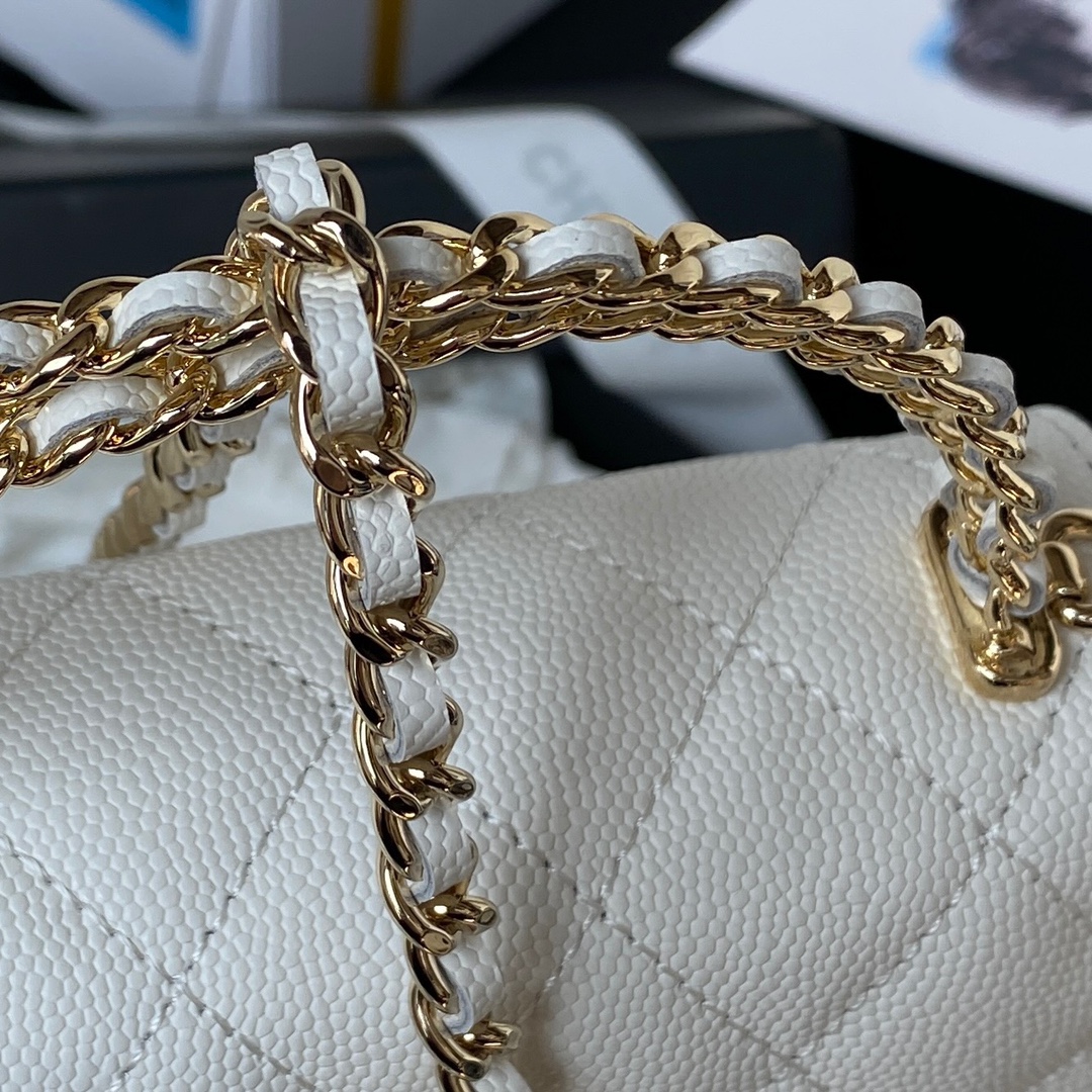 Bagsaaa Ch**el Clutch With Chain AP3237 White Grained - 15cm