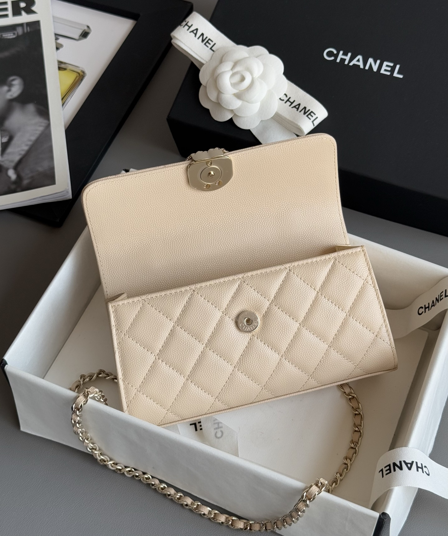 Bagsaaa Ch**el Phone Holder with Chain AP3238 Beige - 18cm
