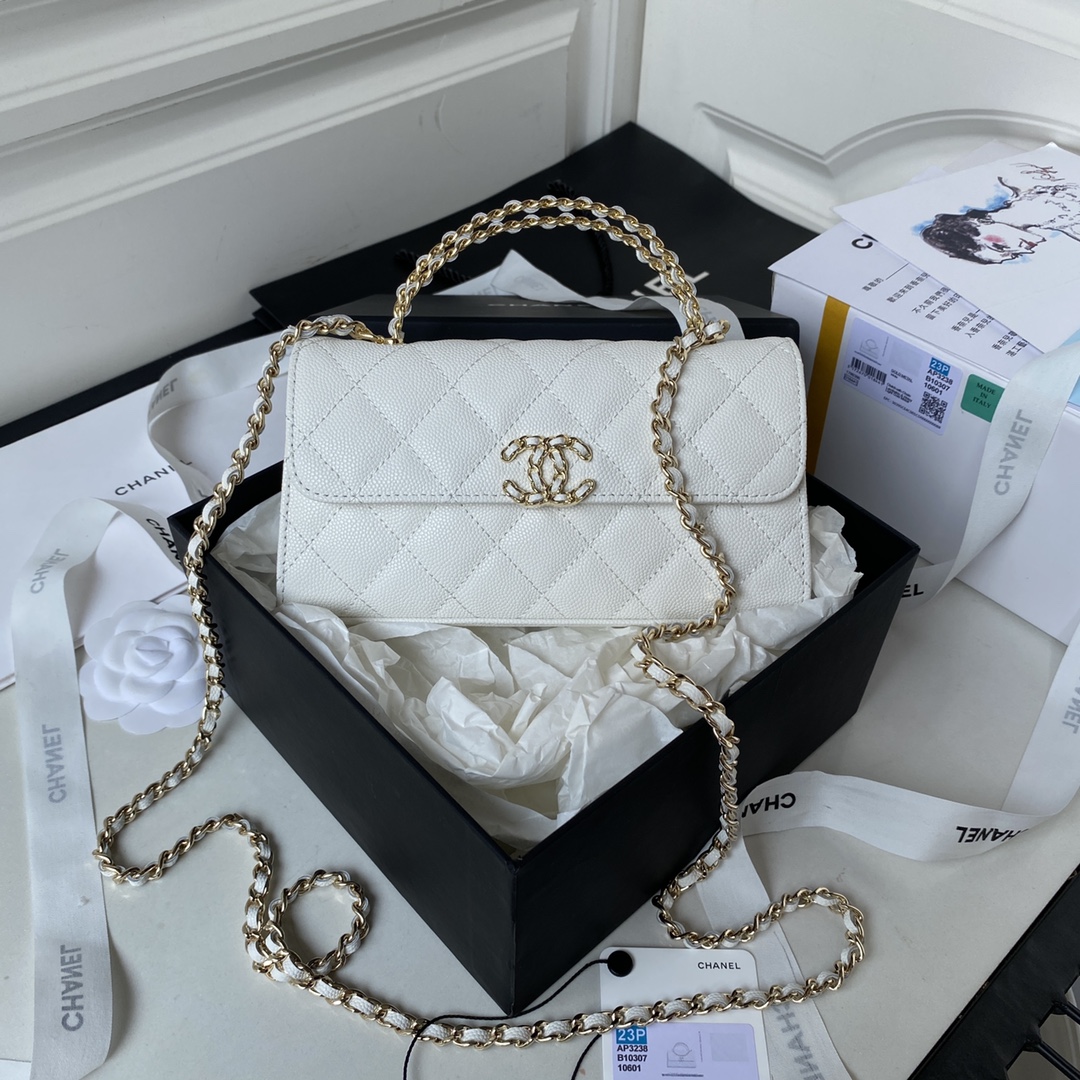 Bagsaaa Ch**el Phone Holder with Chain AP3238 White - 18cm