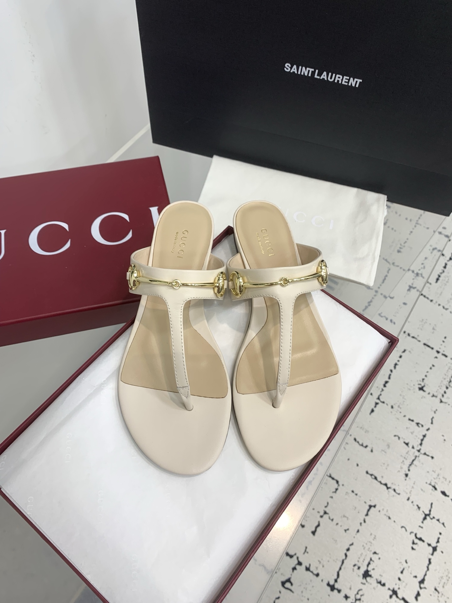 Bagsaaa Gvc*1 Women's thong sandal with Horsebit 816590 ivory