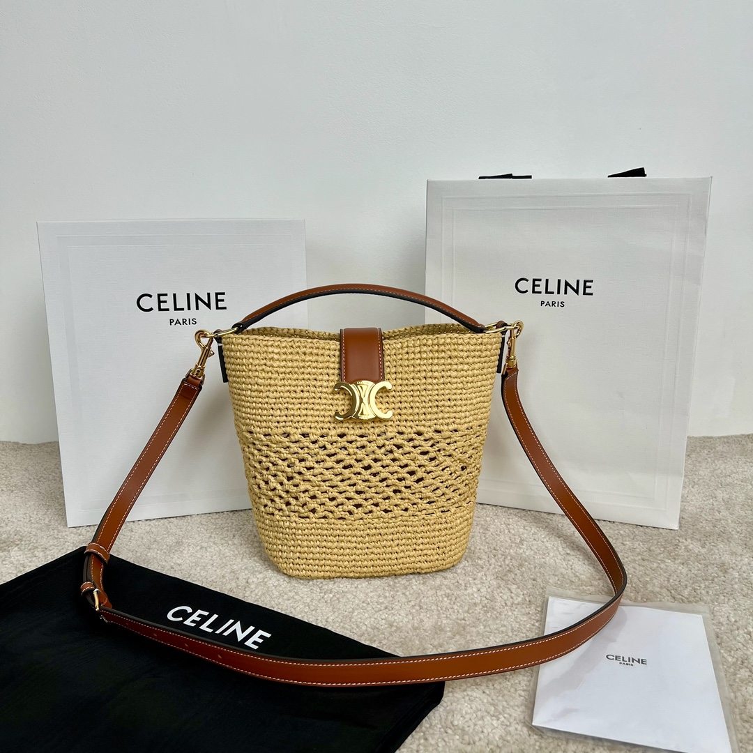 Bagsaaa Small L0vise Bucket In Raffia And Calfskin 119742 - 19cm