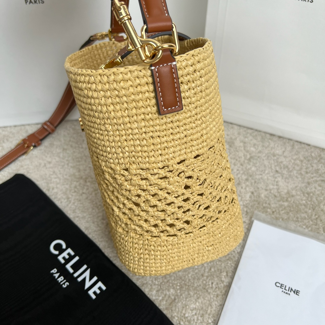 Bagsaaa Small L0vise Bucket In Raffia And Calfskin 119742 - 19cm