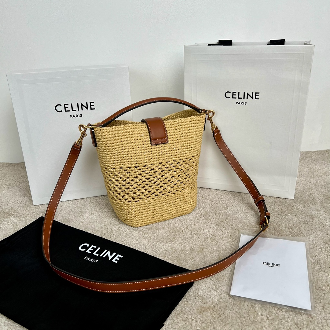 Bagsaaa Small L0vise Bucket In Raffia And Calfskin 119742 - 19cm