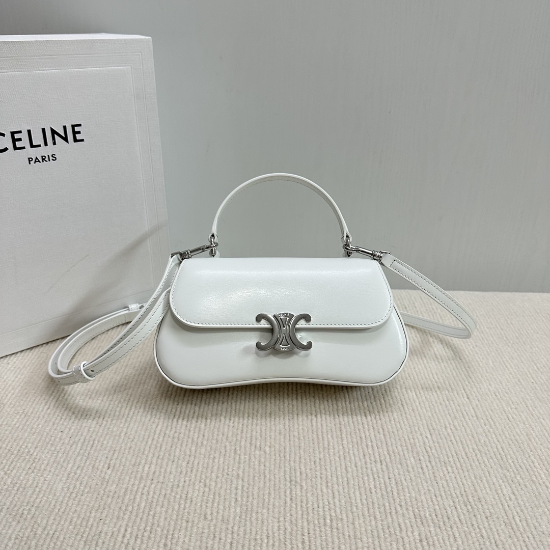 Bagsaaa Teen Ce1i*e Lola In Shiny Calfskin 119533 White - 20 x 11.5 x 5 CM