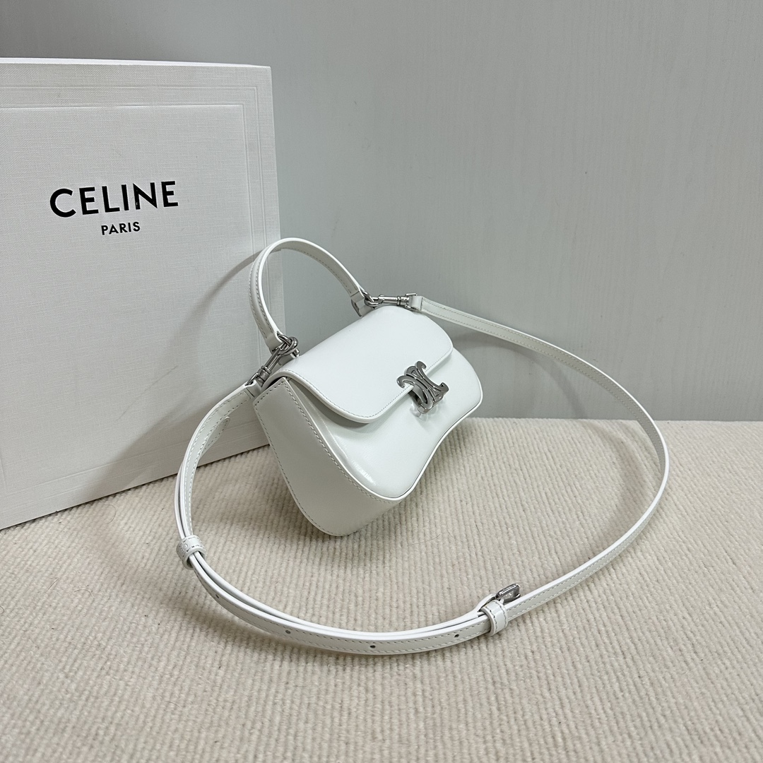 Bagsaaa Teen Ce1i*e Lola In Shiny Calfskin 119533 White - 20 x 11.5 x 5 CM