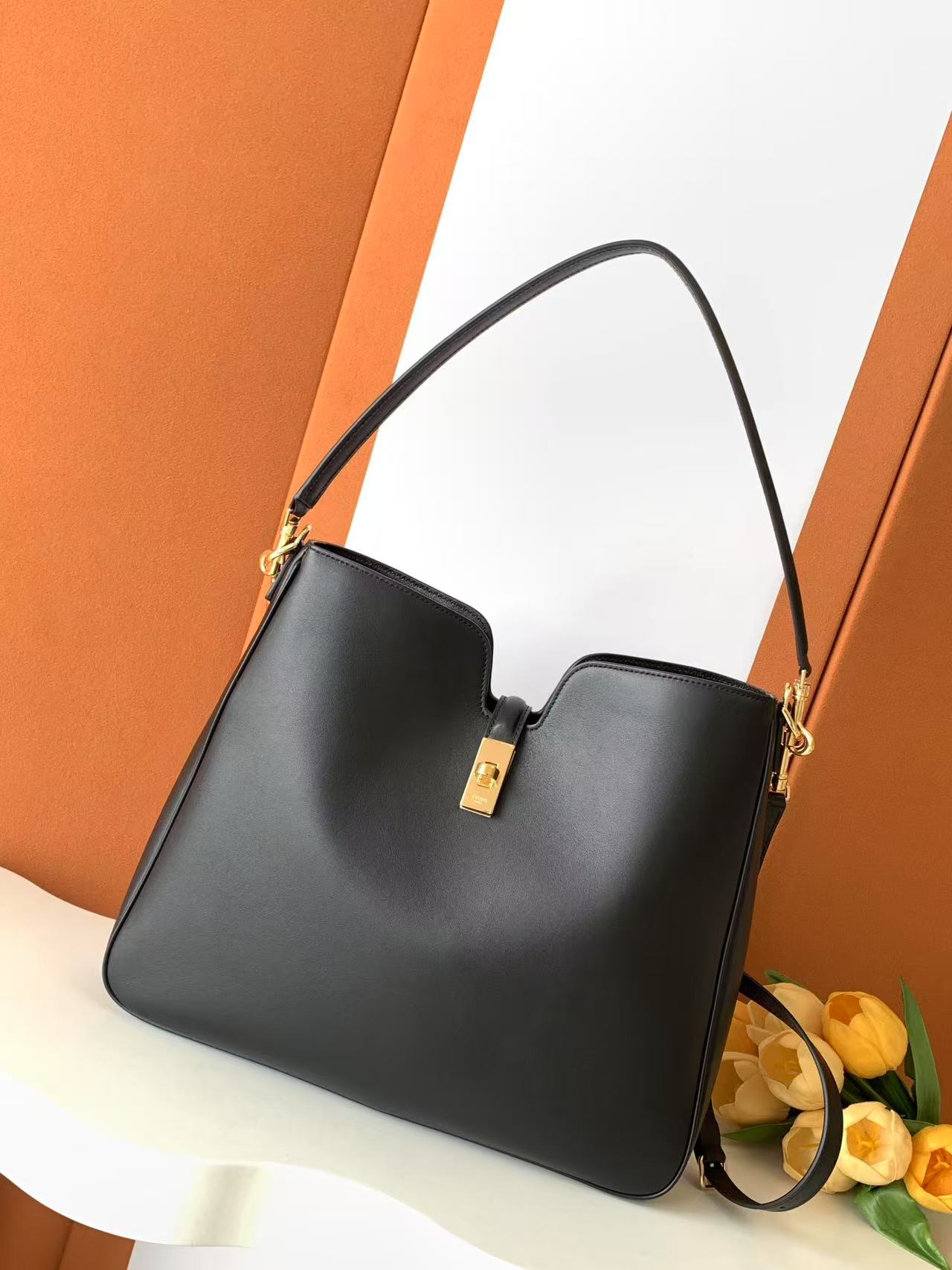 Bagsaaa Ce1i*e Medium Camille 16 Soft Bag In Smooth Calfskin 119563 Black - 36cm