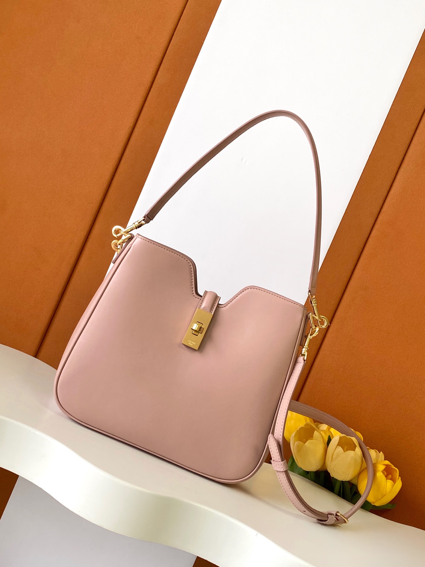 Bagsaaa Ce1i*e Small Camille 16 Soft Bag In Smooth Calfskin Soft Peach - 24.5cm