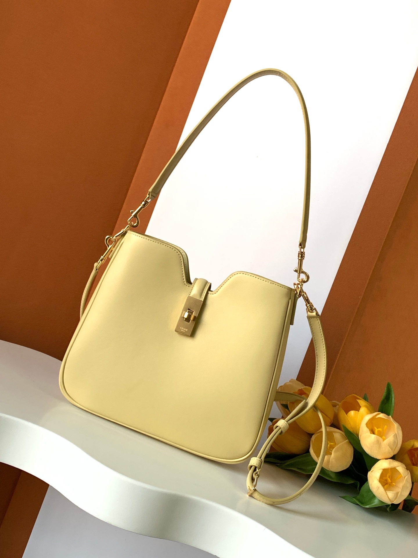 Bagsaaa Ce1i*e Small Camille 16 Soft Bag In Smooth Calfskin Yellow - 24.5cm