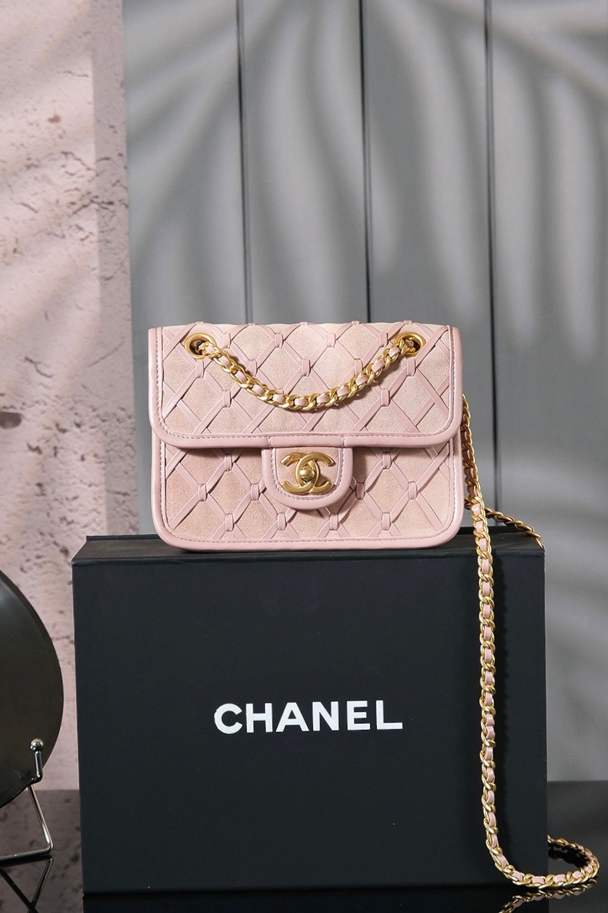Bagsaaa Ch**el Mini Flap Bag AS4797 Light Pink Suede - 19cm