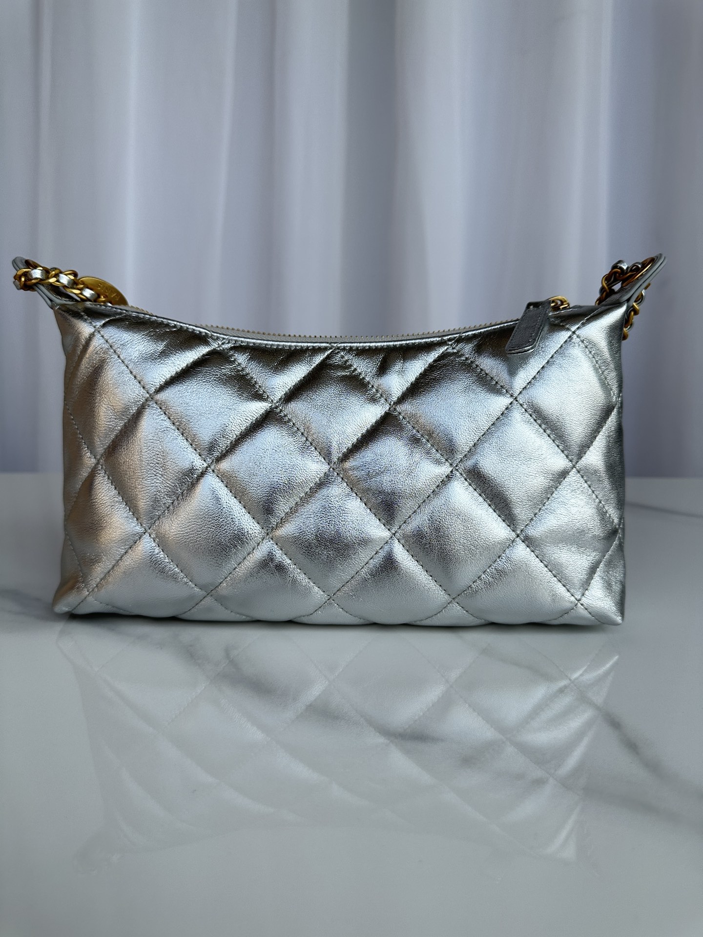 Bagsaaa Ch**el Hobo Handbag AS5528 Silver - 26cm