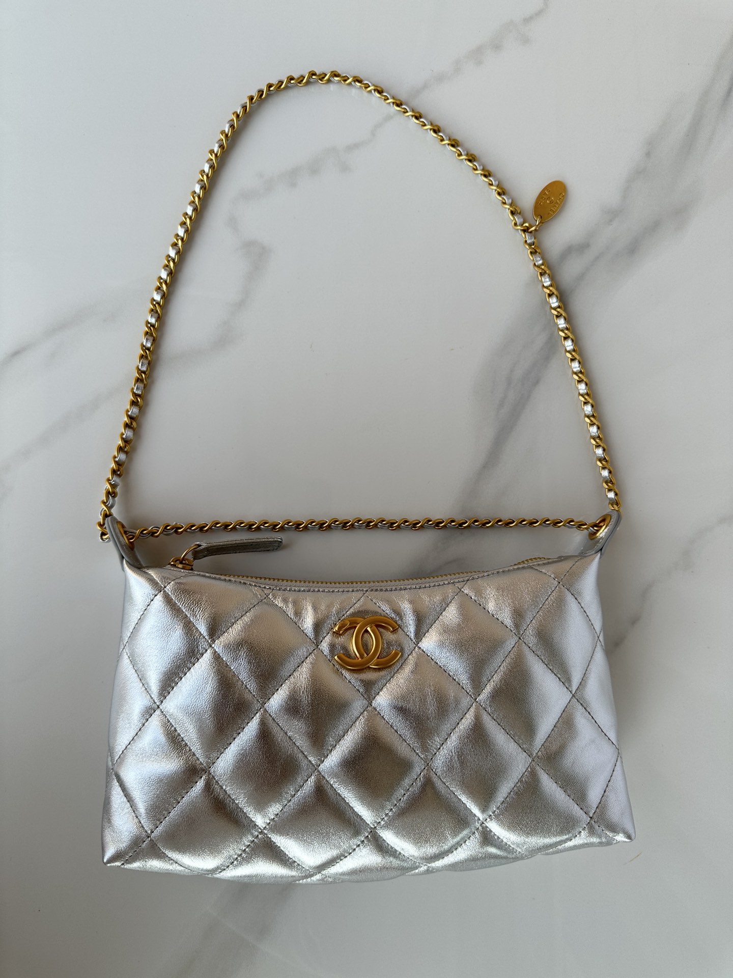 Bagsaaa Ch**el Hobo Handbag AS5528 Silver - 26cm