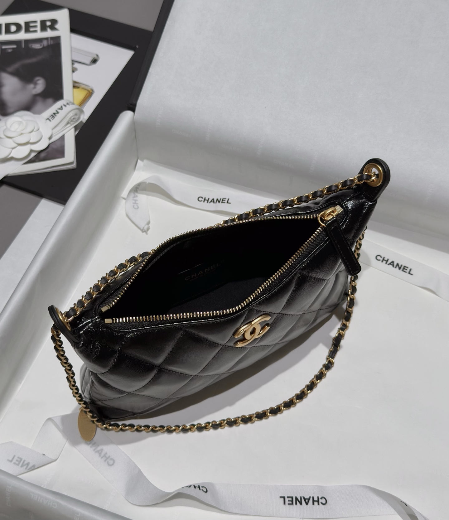Bagsaaa Ch**el Hobo Handbag AS5528 Black - 26cm