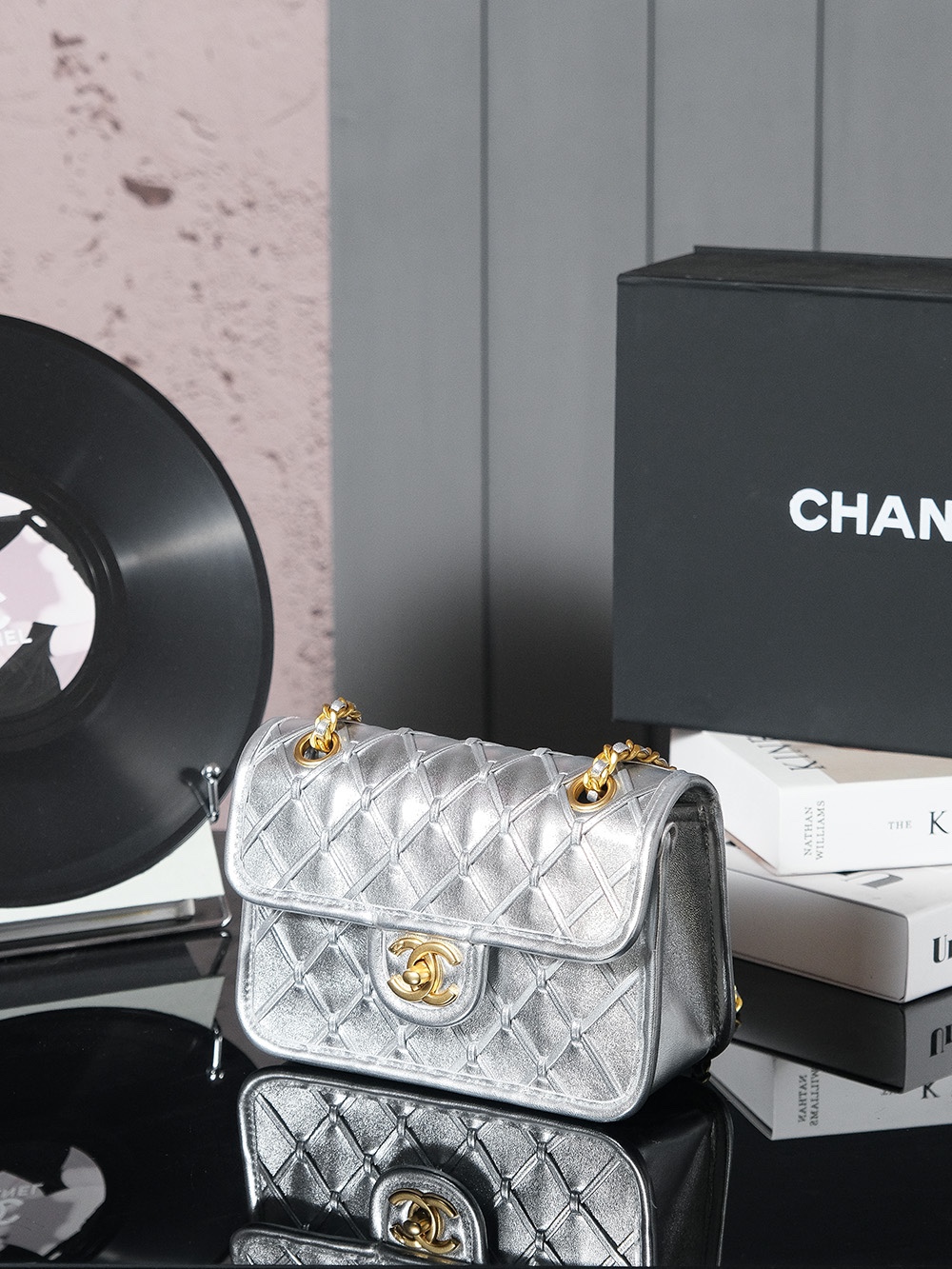 Bagsaaa Bagsaaa Ch**el Mini Flap Bag AS4797 Silver - 19cm