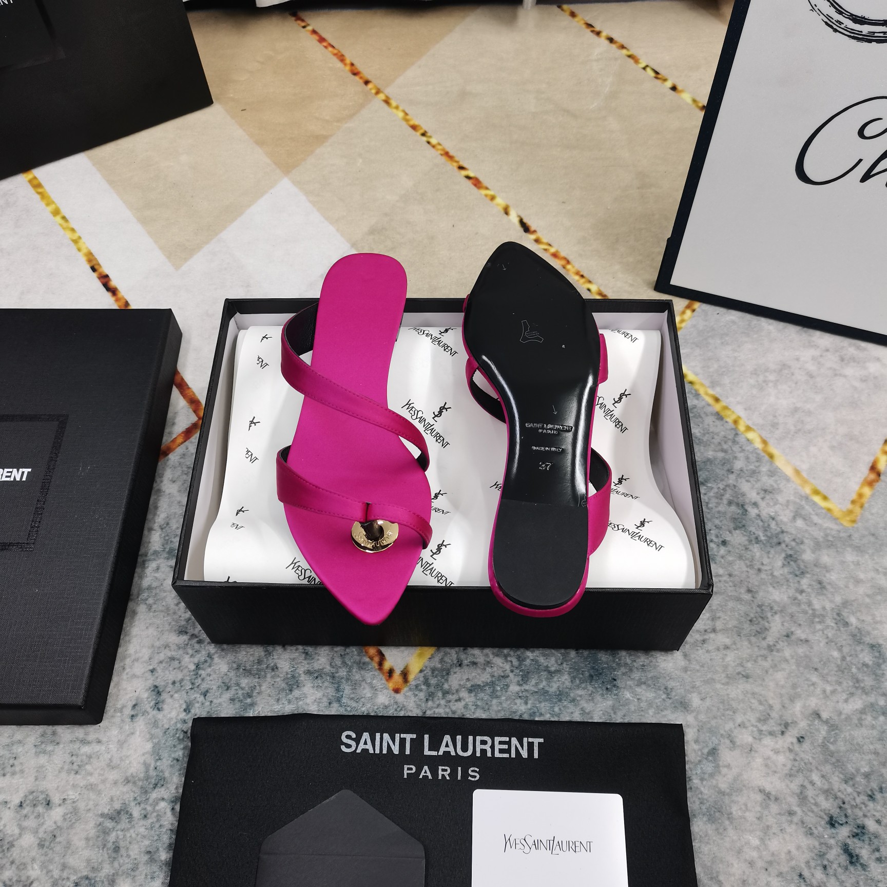 Bagsaaa Y51 Satin Thong Sandals Hot Pink