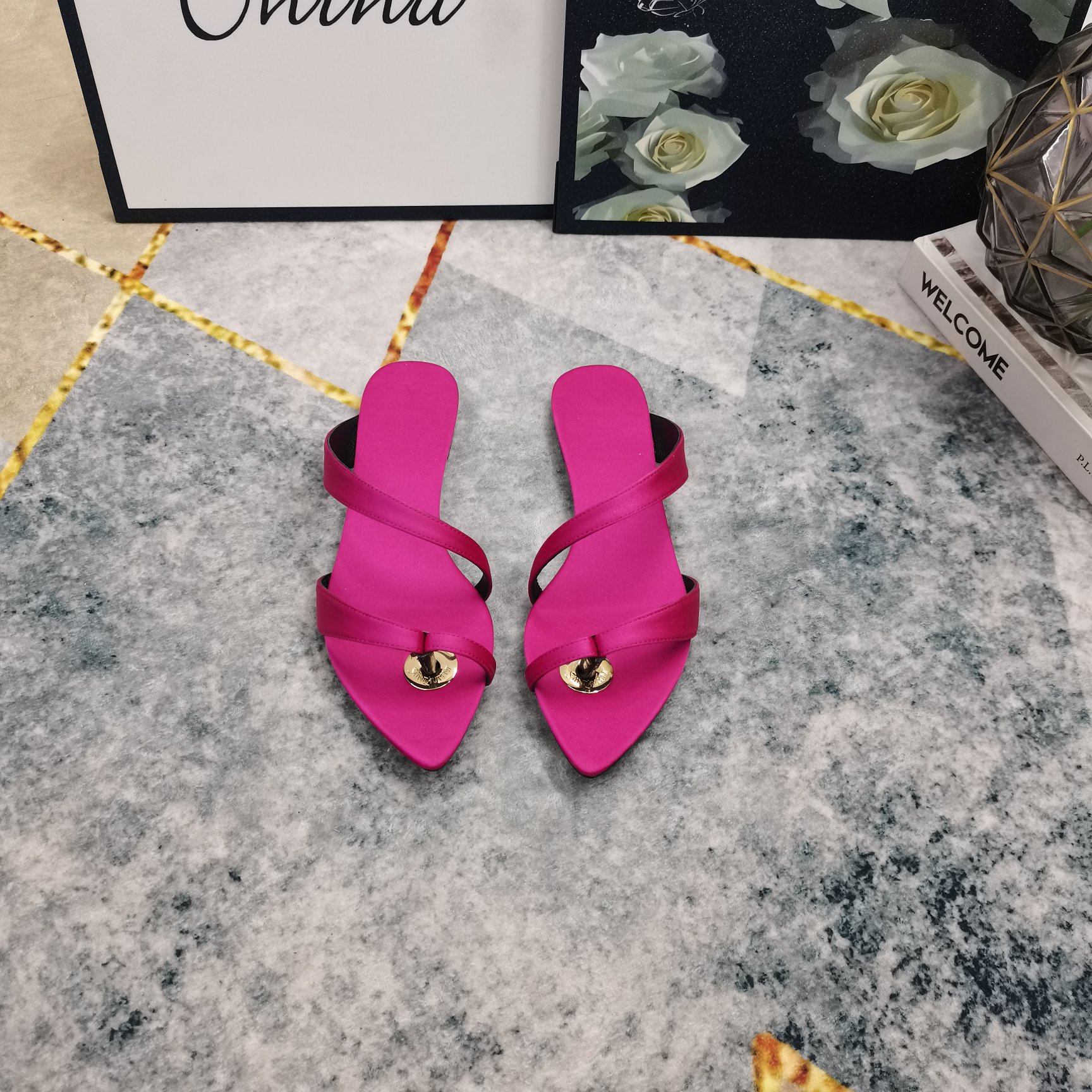 Bagsaaa Y51 Satin Thong Sandals Hot Pink