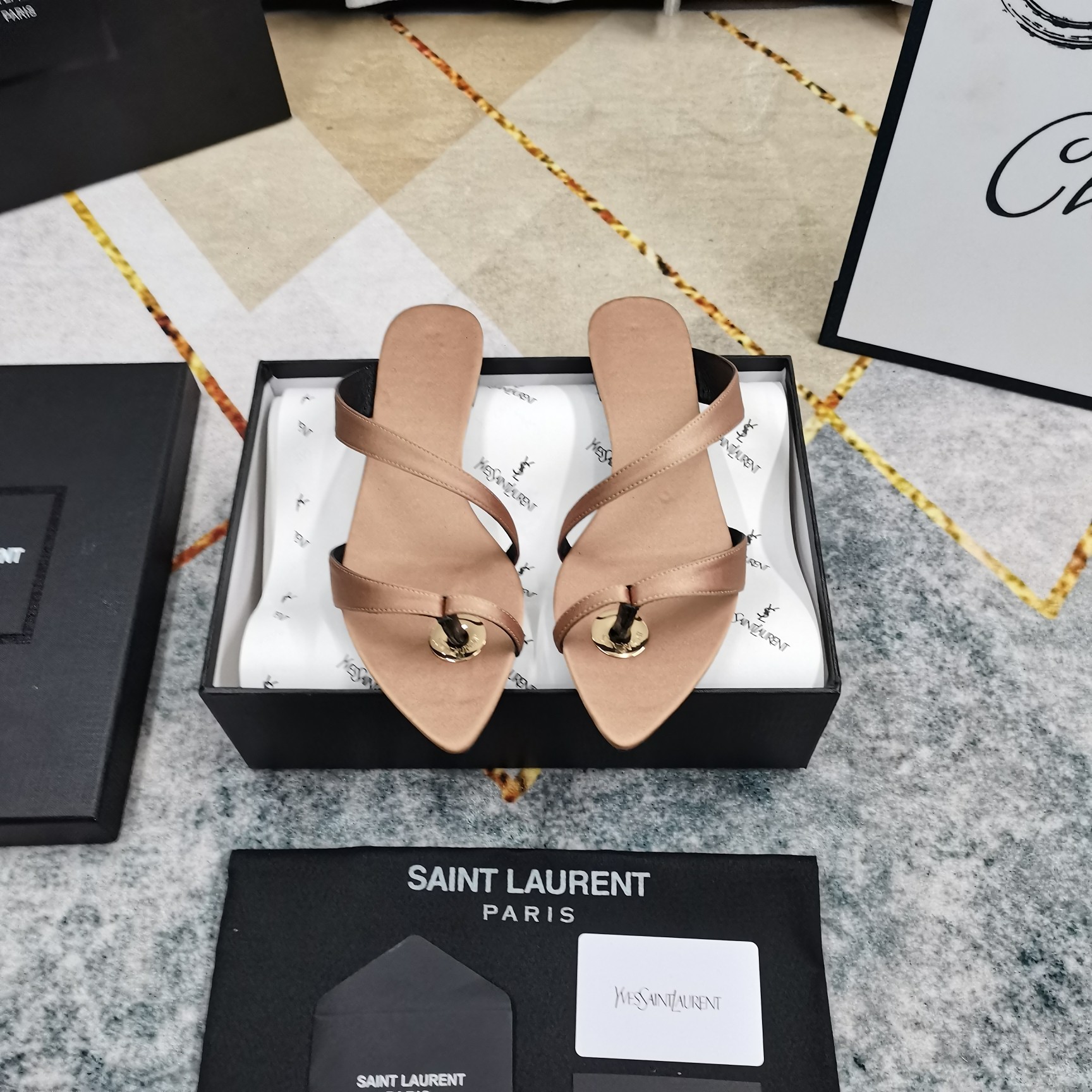 Bagsaaa Y51 Satin Thong Sandals Nude