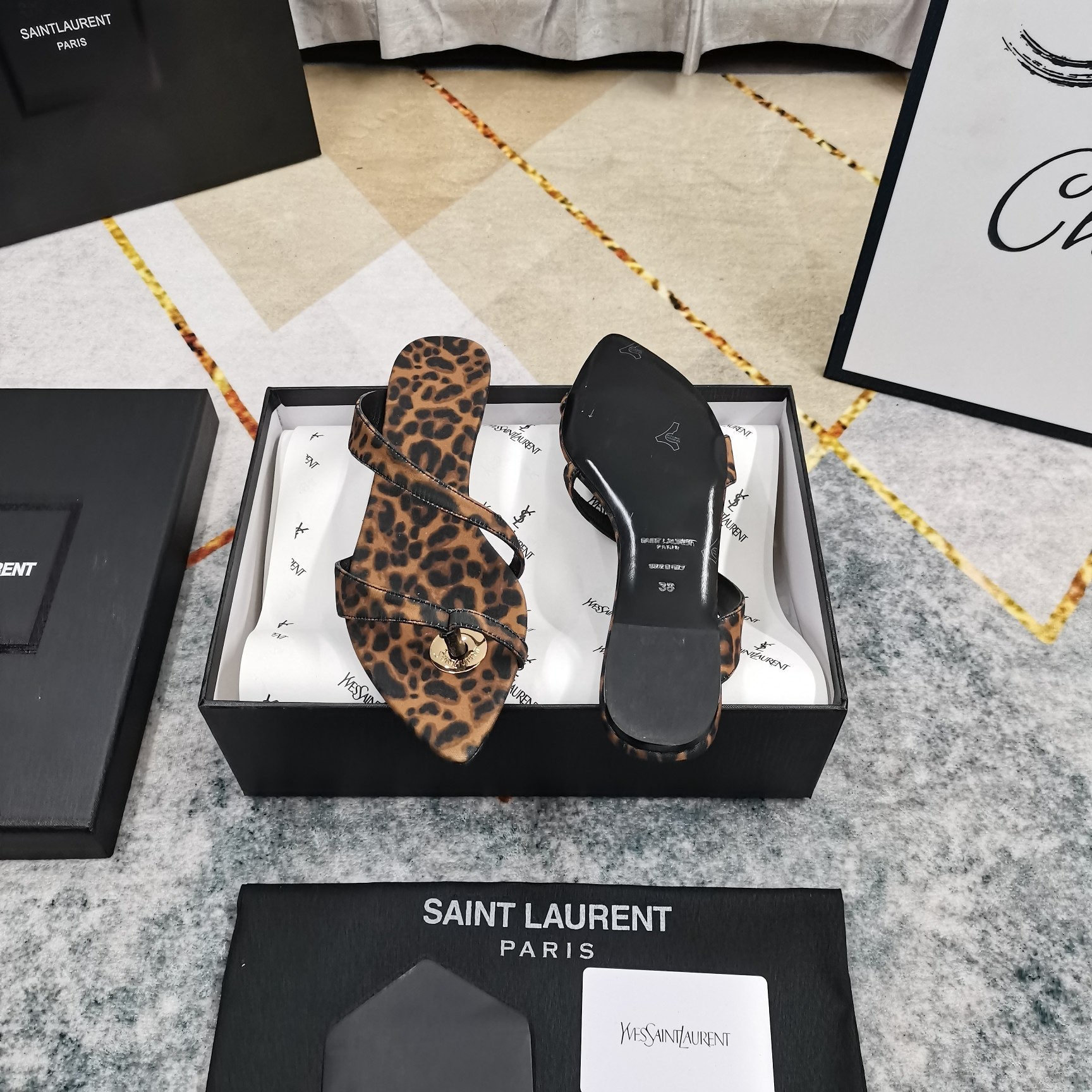 Bagsaaa Y51 Satin Thong Sandals Leopard