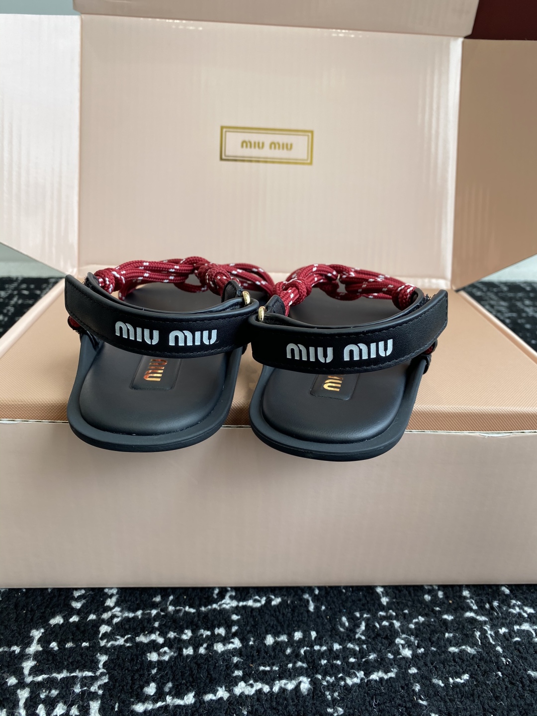 Bagsaaa Miu Miu Riviere cord and leather sandals Red