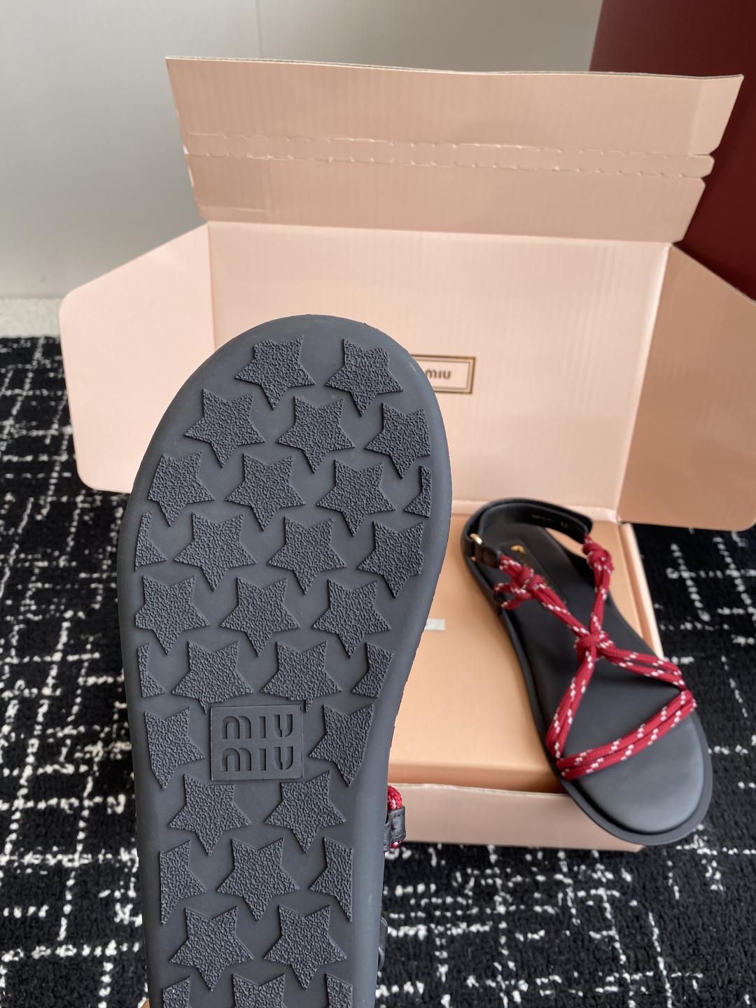 Bagsaaa Miu Miu Riviere cord and leather sandals Red