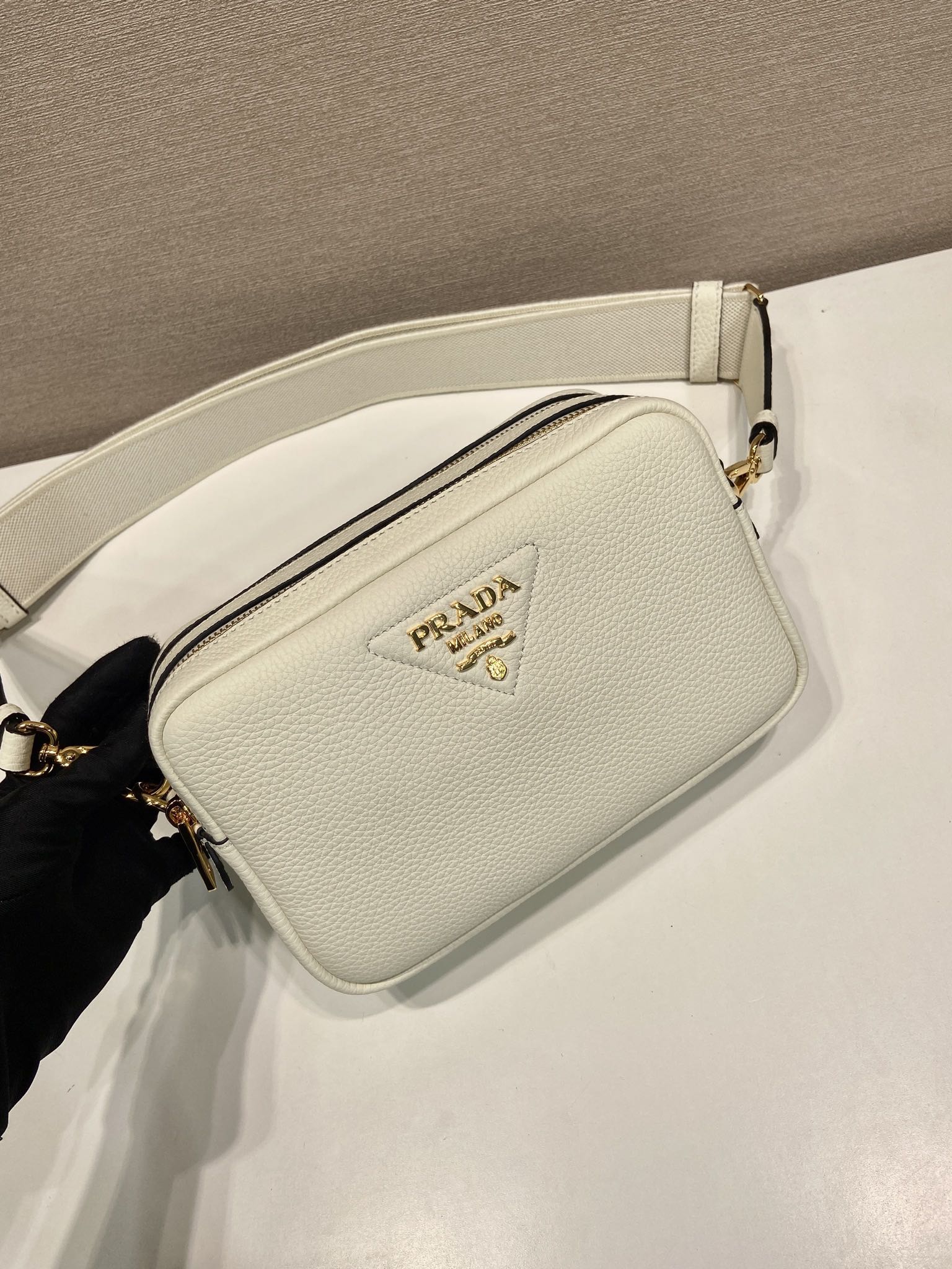 Bagsaaa Pra*a Small leather shoulder bag 1BH082 white - 22cm