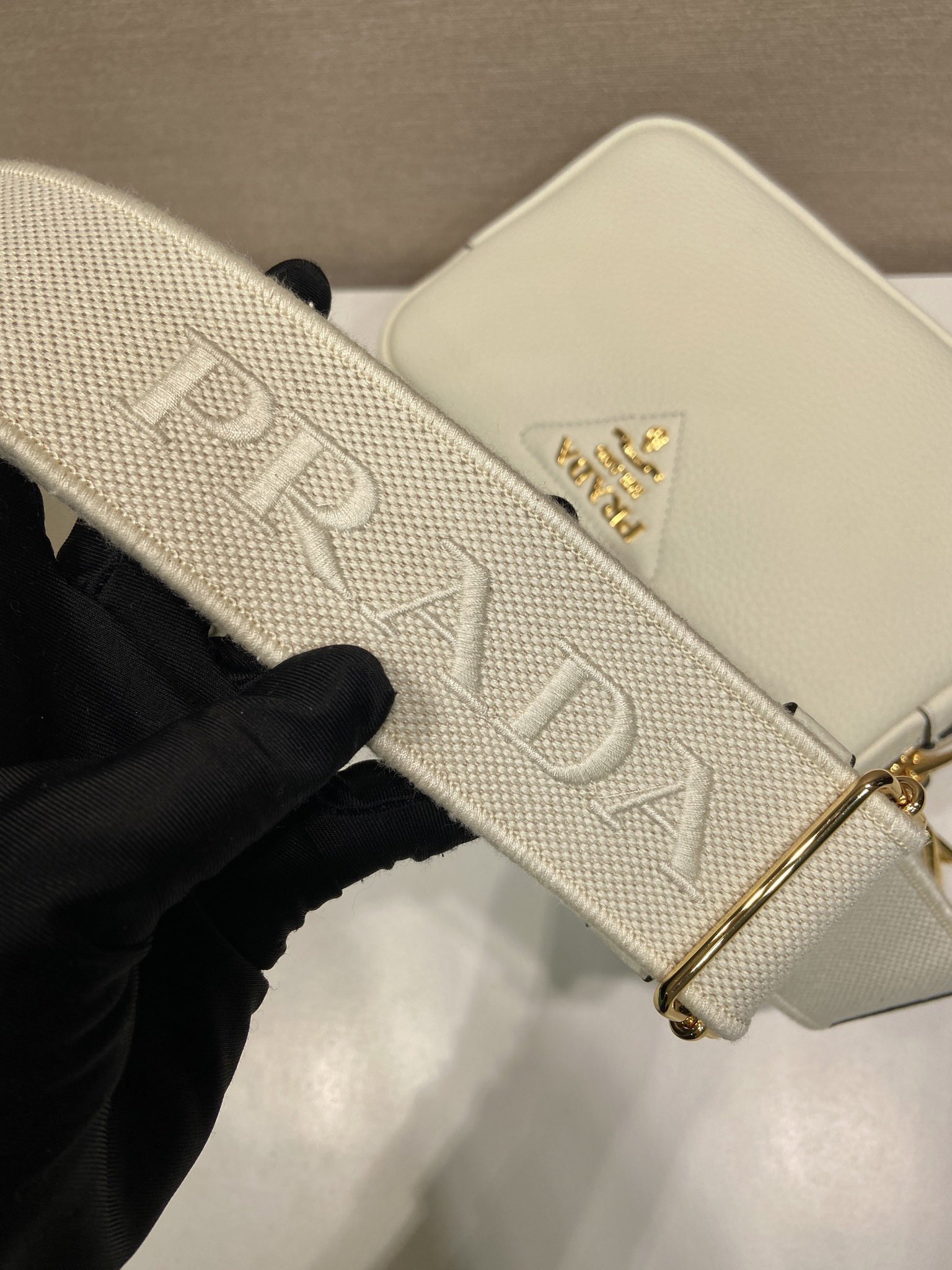 Bagsaaa Pra*a Small leather shoulder bag 1BH082 white - 22cm