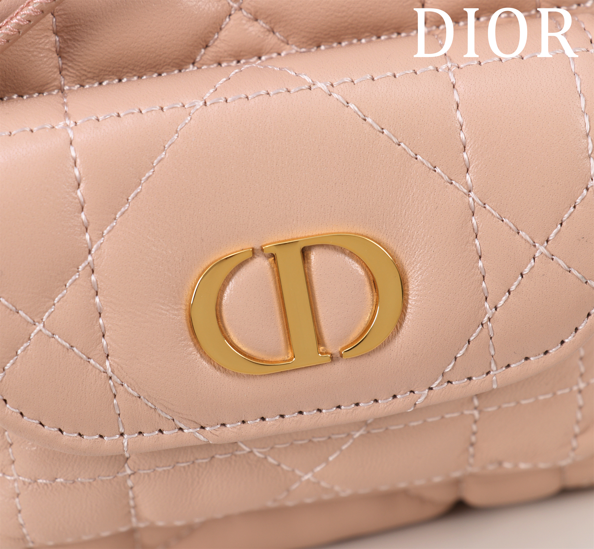 Bagsaaa D10r Caro Nano Bucket Bag Pink Macrocannage Lambskin - 15cm
