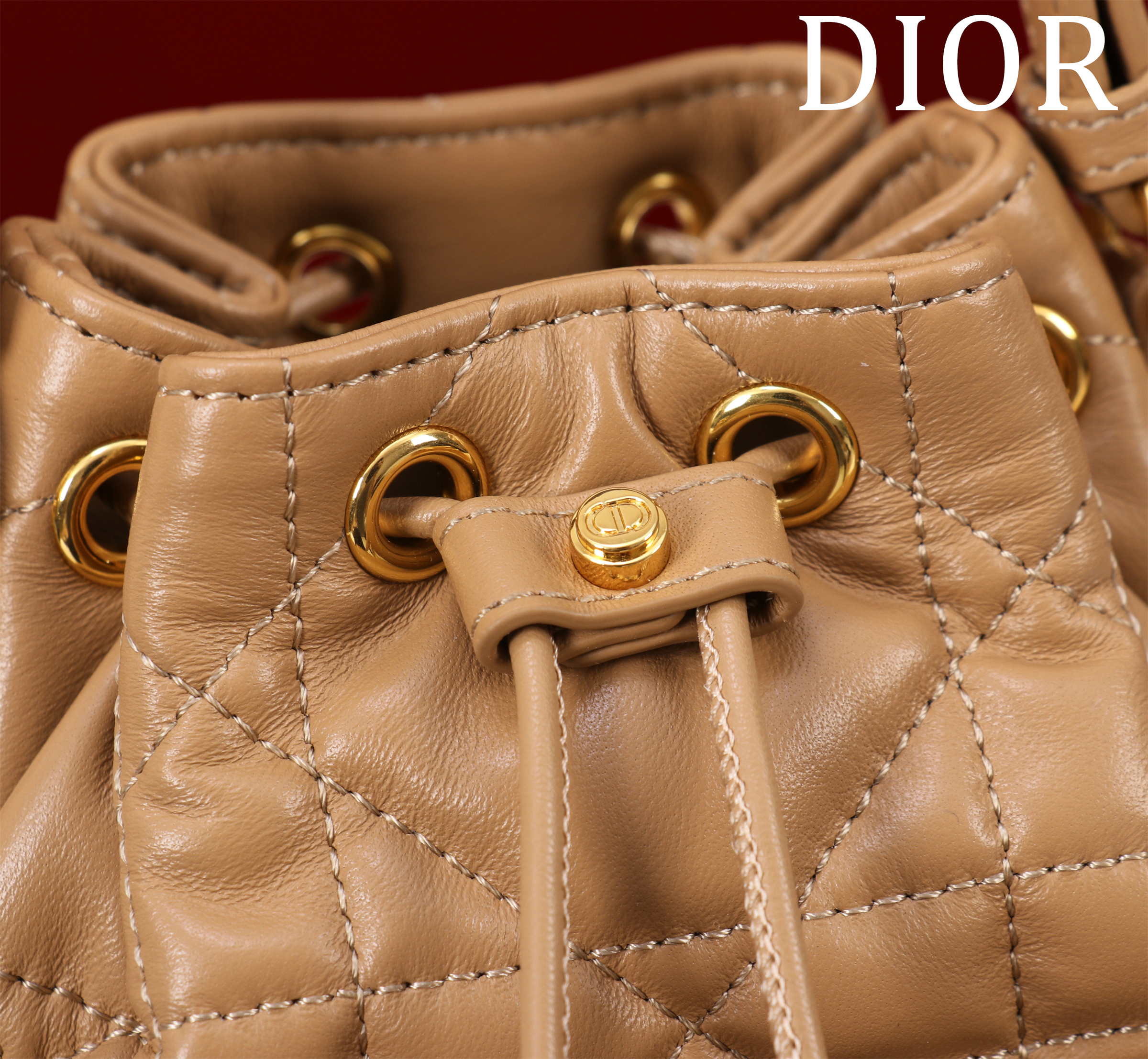 Bagsaaa D10r Caro Nano Bucket Bag Brown Macrocannage Lambskin - 15cm