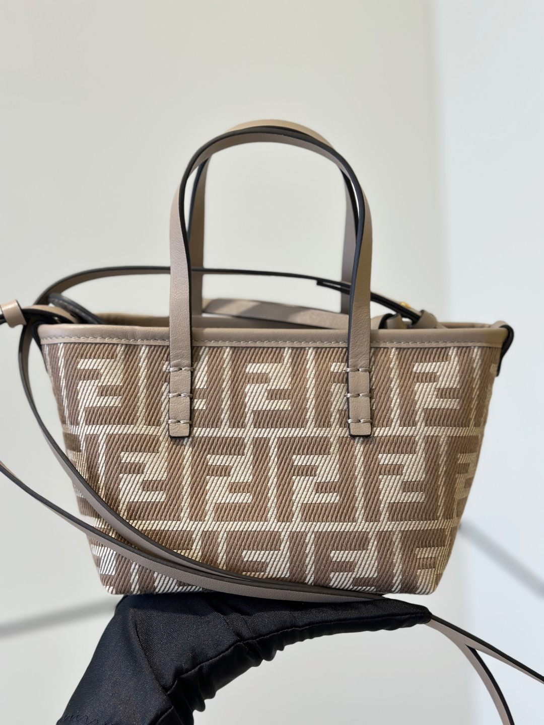 Bagsaaa F**di Mini Roll Dove grey denim-effect FF jacquard mini-bag - 16cm