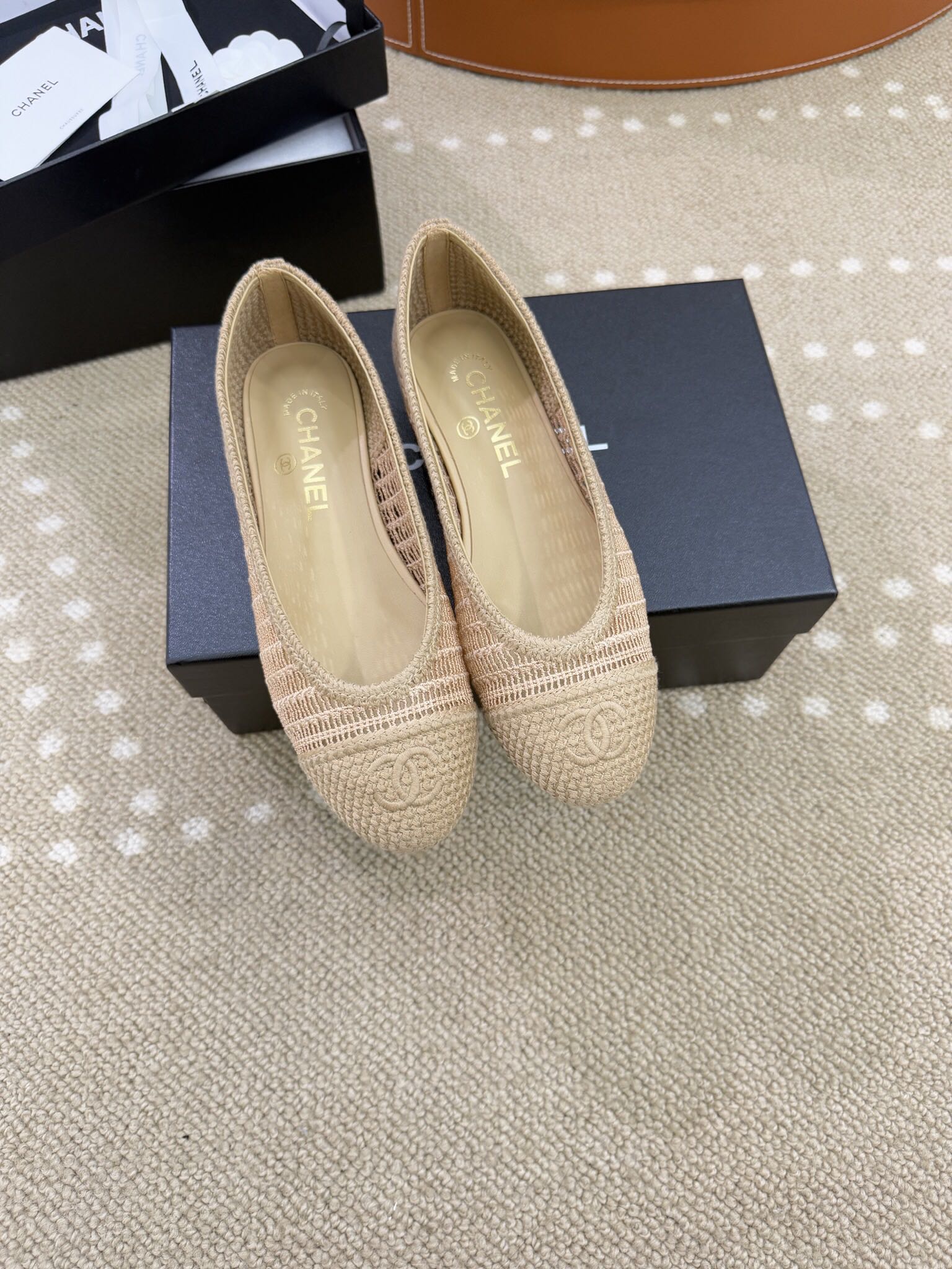 Bagsaaa Ch**el Ballet flats Beige Raffia