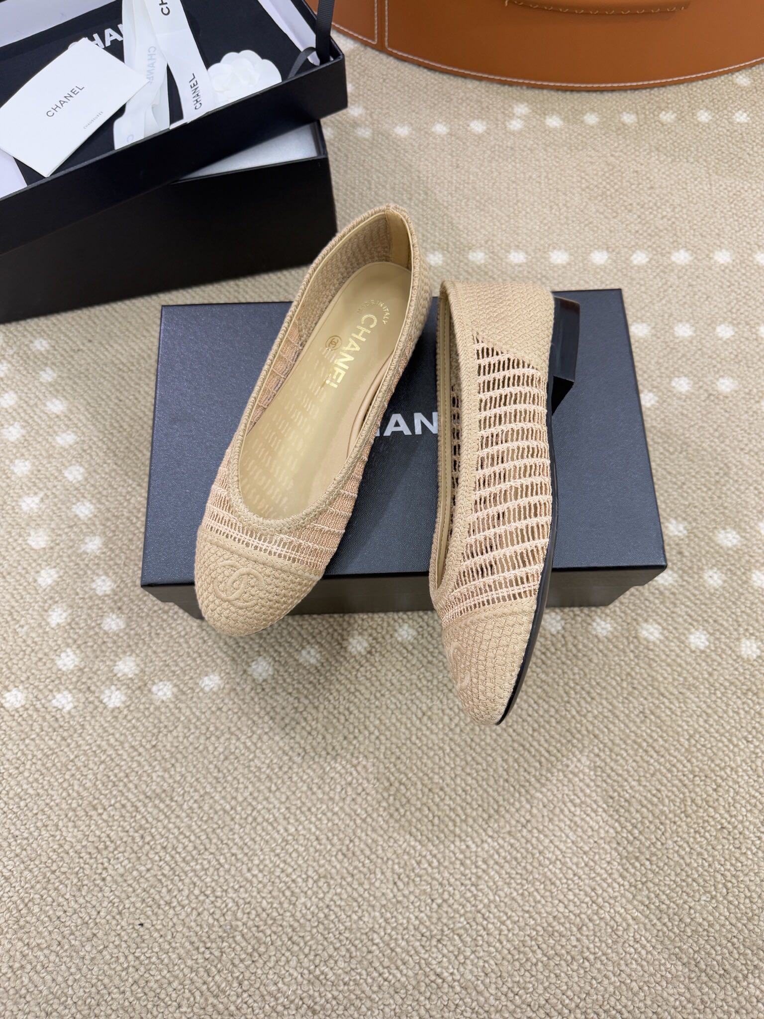 Bagsaaa Ch**el Ballet flats Beige Raffia