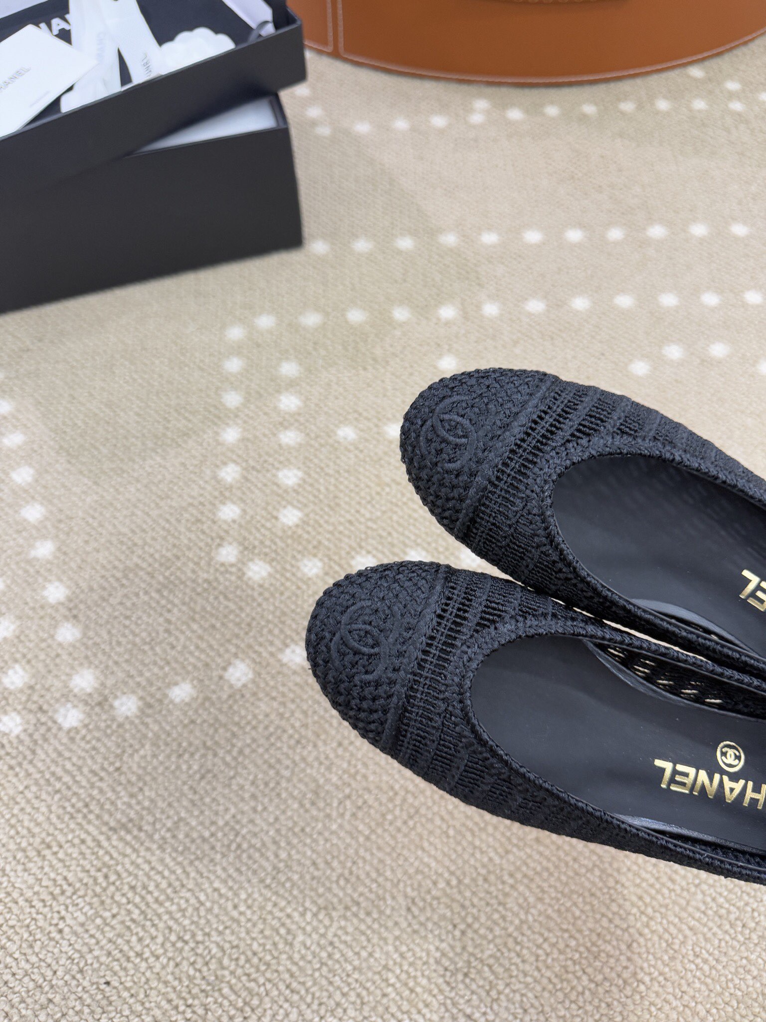 Bagsaaa Ch**el Ballet flats G46352 Black Raffia