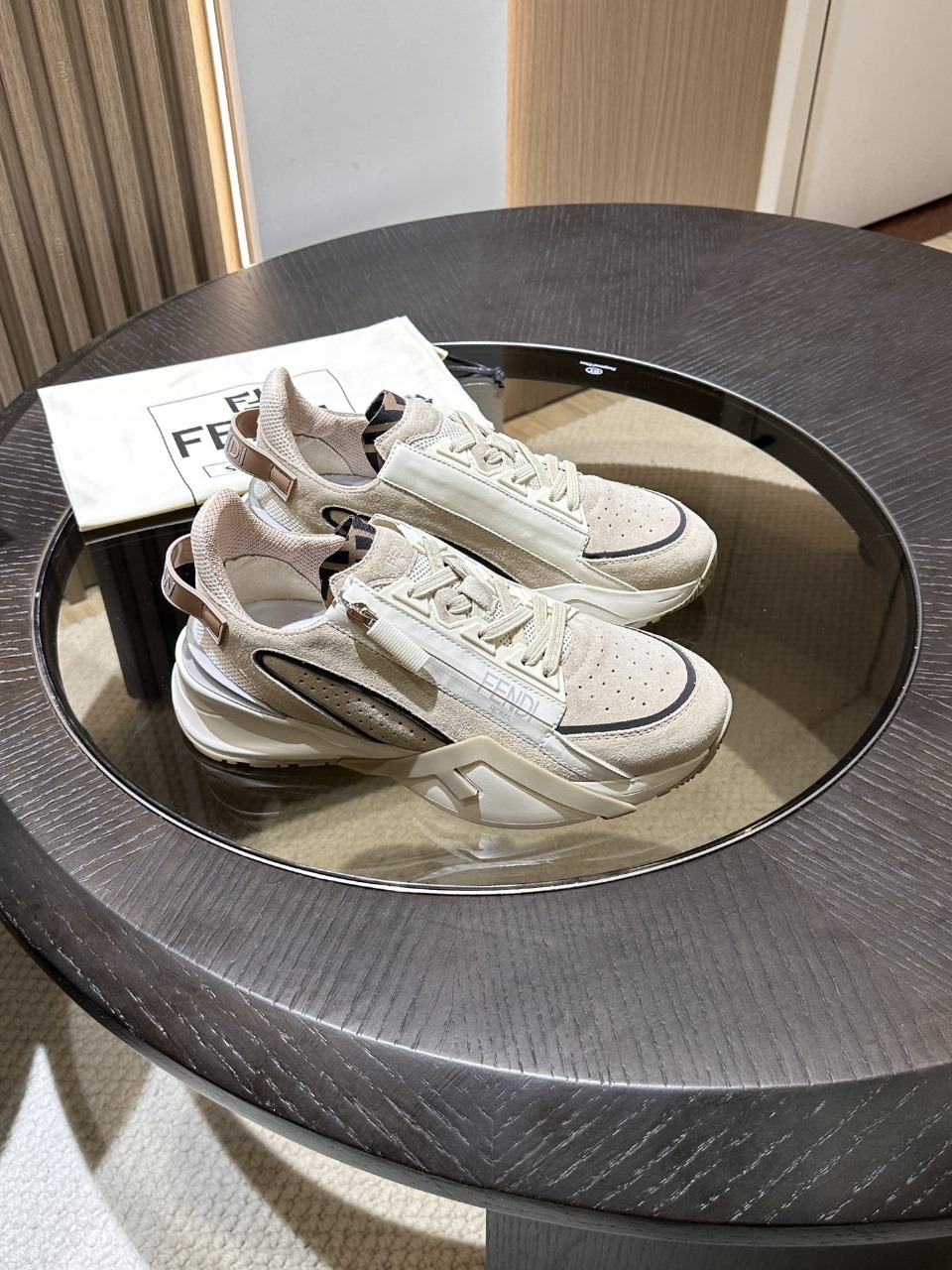 Bagsaaa F**di Flow Suede Beige Low Top Sneakers