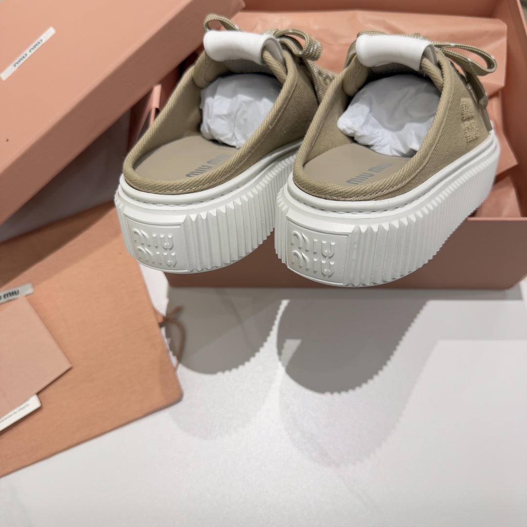Bagsaaa Miu Miu Denim sneaker mules beige