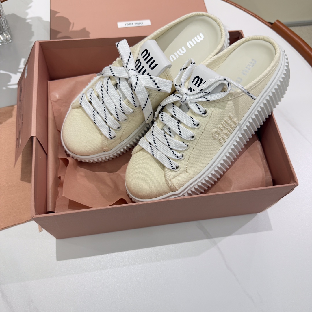 Bagsaaa Miu Miu Denim sneaker mules ivory