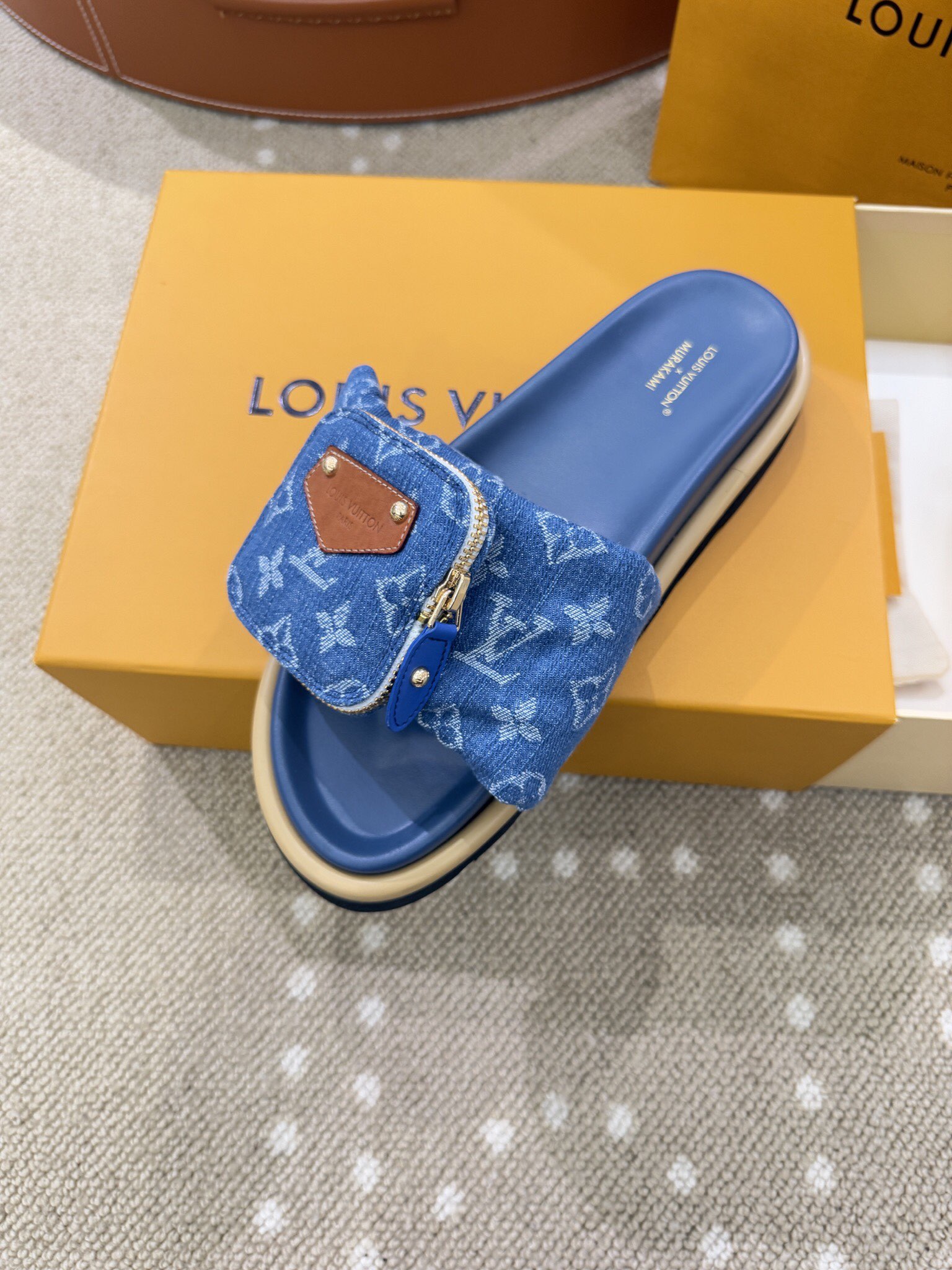 Bagsaaa LV Pool Pillow Flat Comfort Mule Blue
